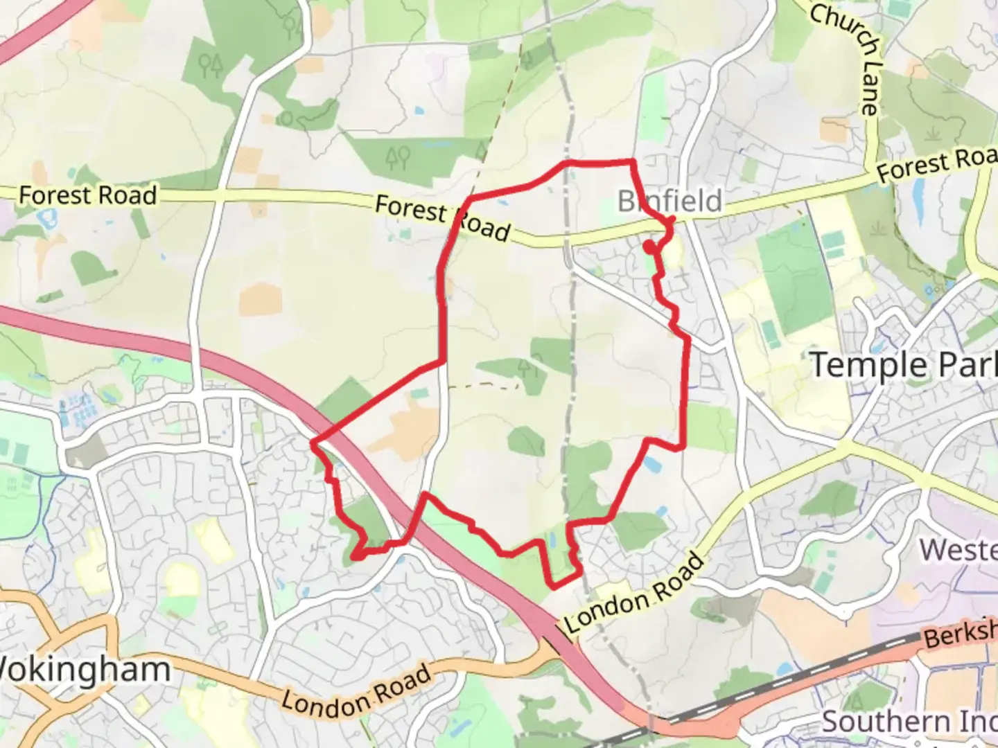 An image depicting the trail Binfield Circular Walk and its surrounding area.