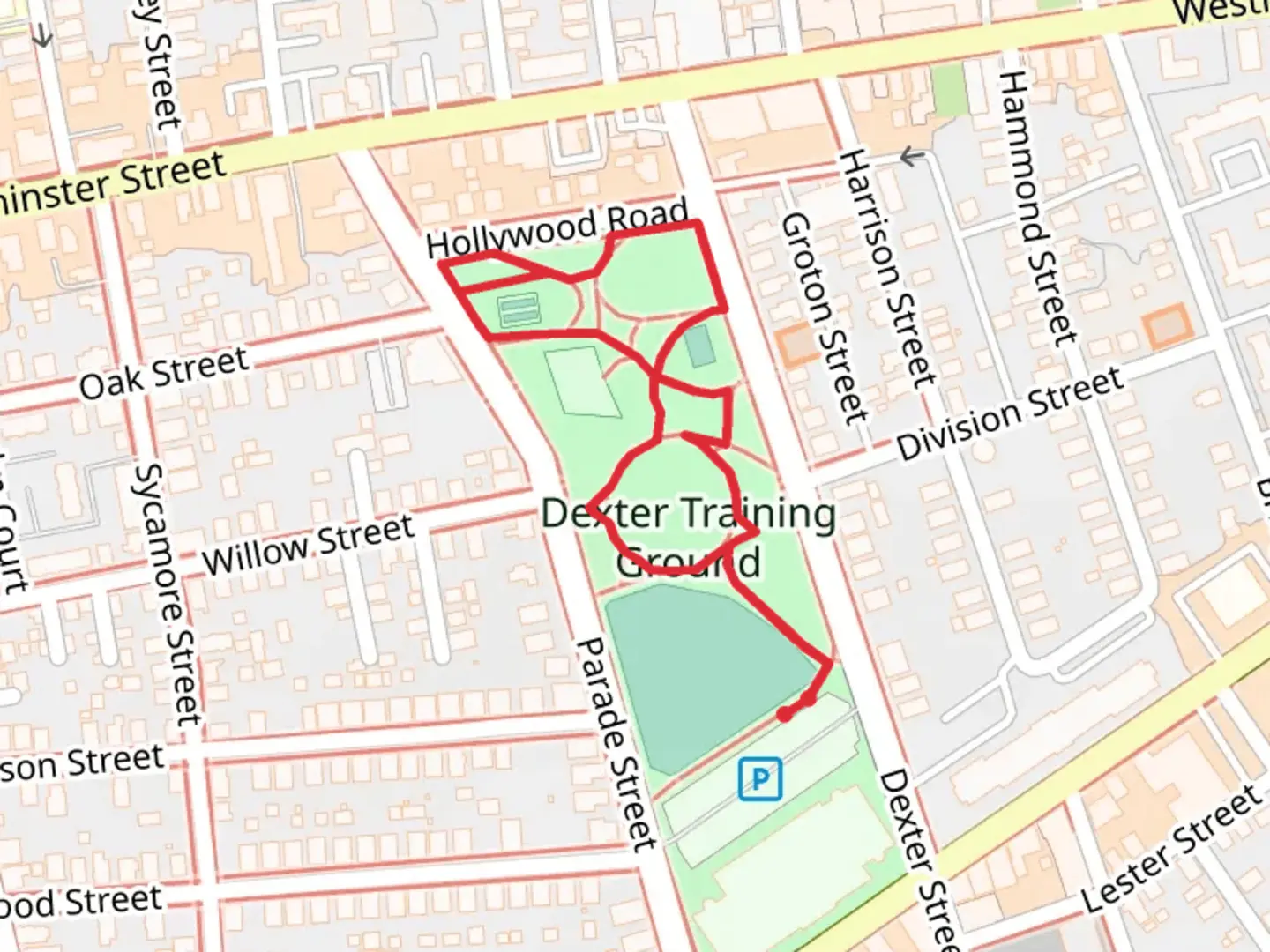An image depicting the trail Dexter Training Ground Loop and its surrounding area.