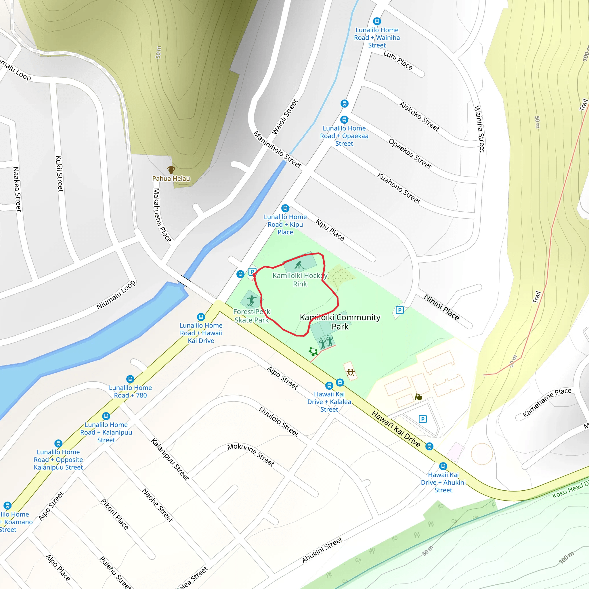 Kamiloiki Hockey Rink and Kamiloiki Community Park Loop mobile static map