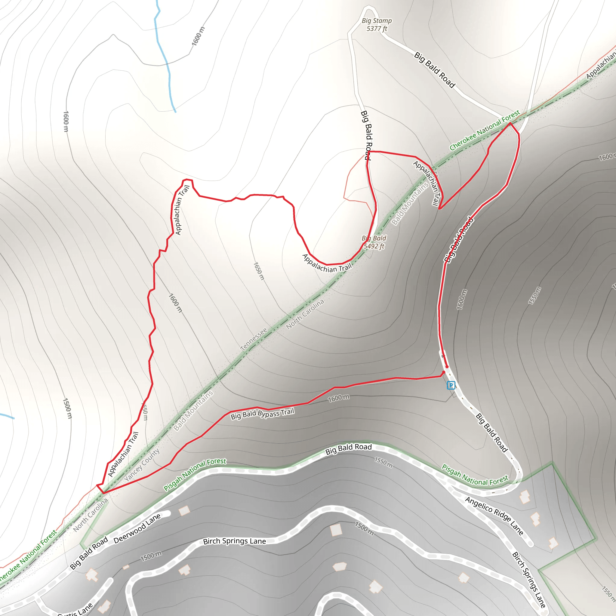 Big Bald Bypass Loop Trail mobile static map