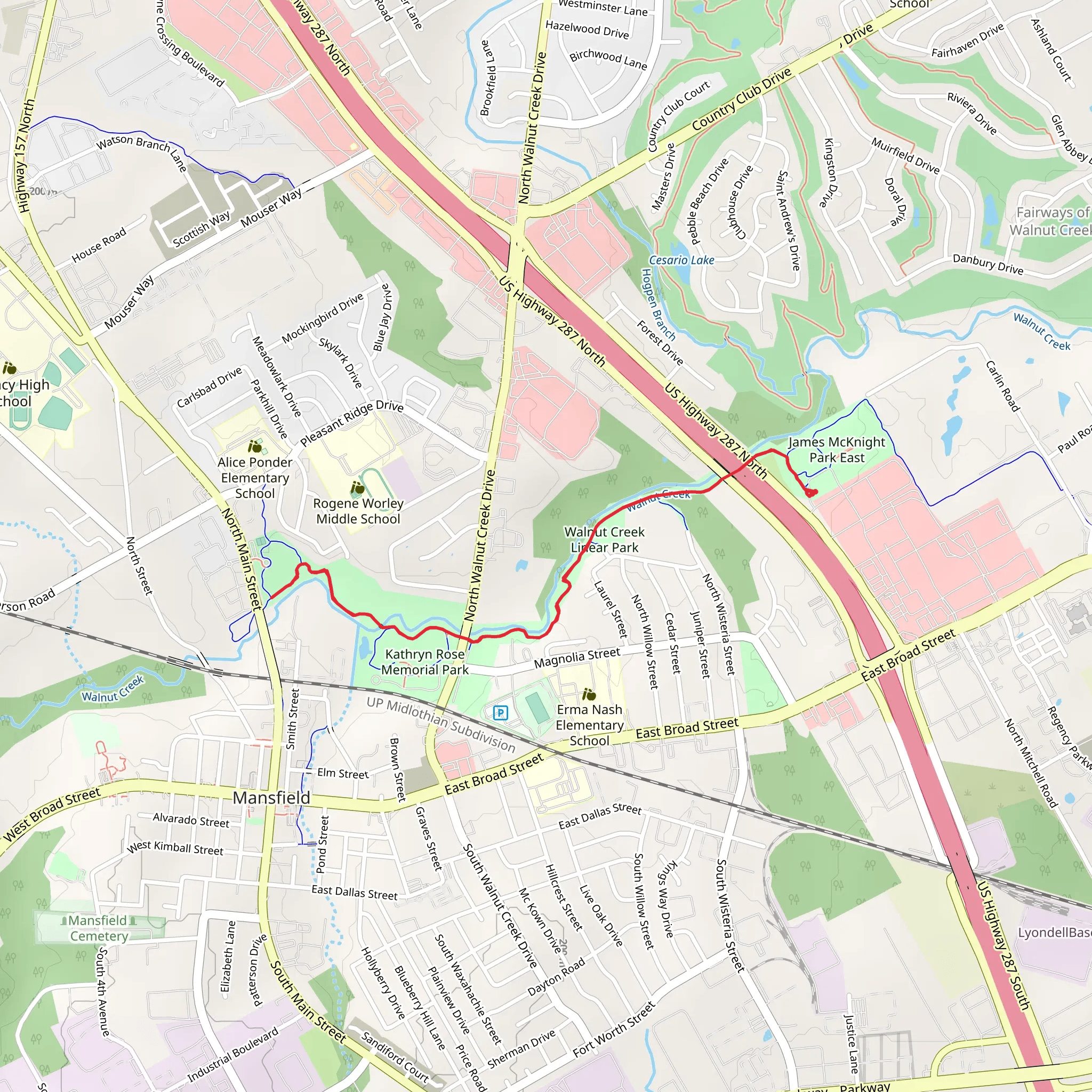 Walnut Creek Linear Park mobile static map