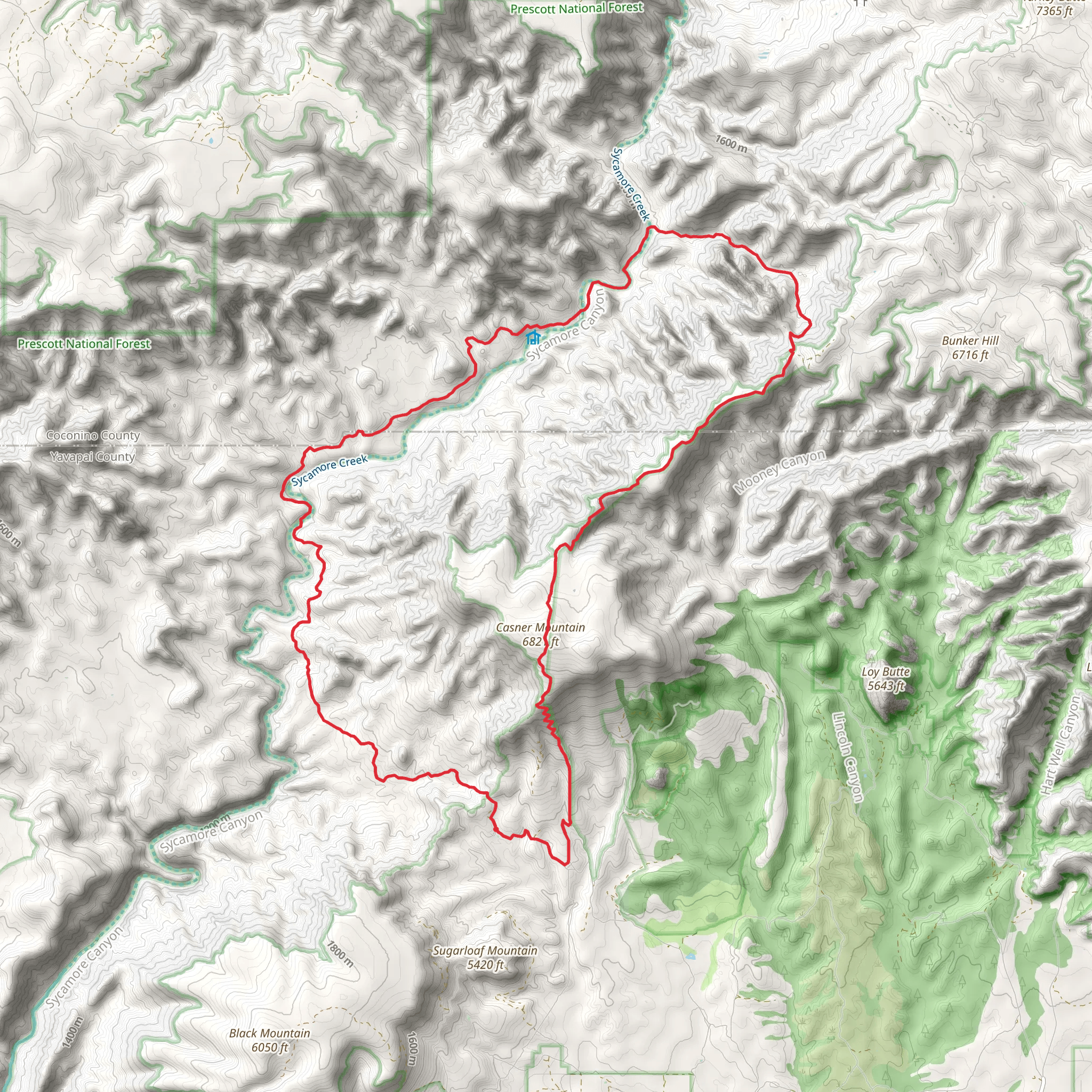 Dogie, Sycamore Basin and Taylor Cabin Loop Trail mobile static map