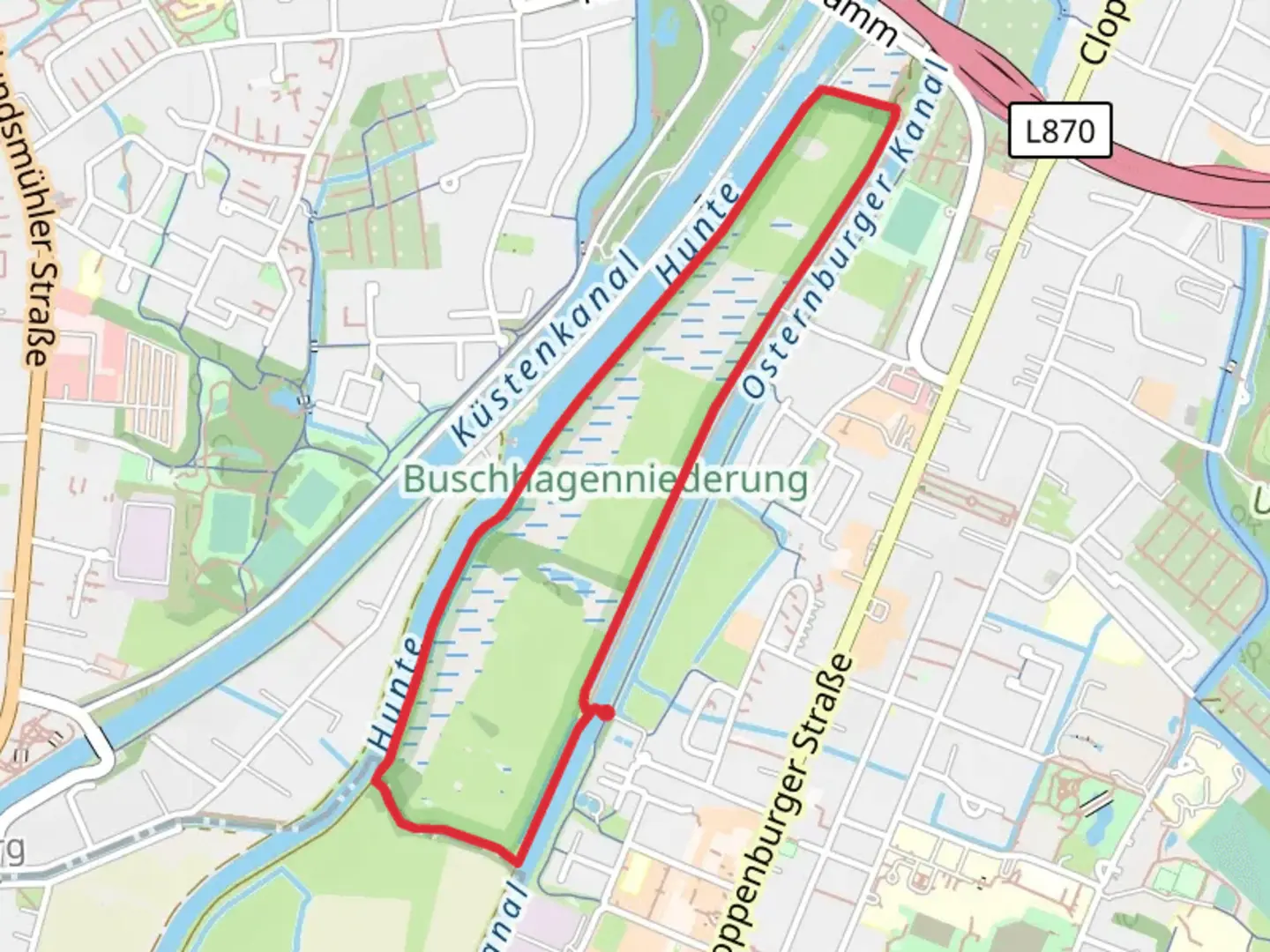 An image depicting the trail Buschhagenniederung Loop and its surrounding area.