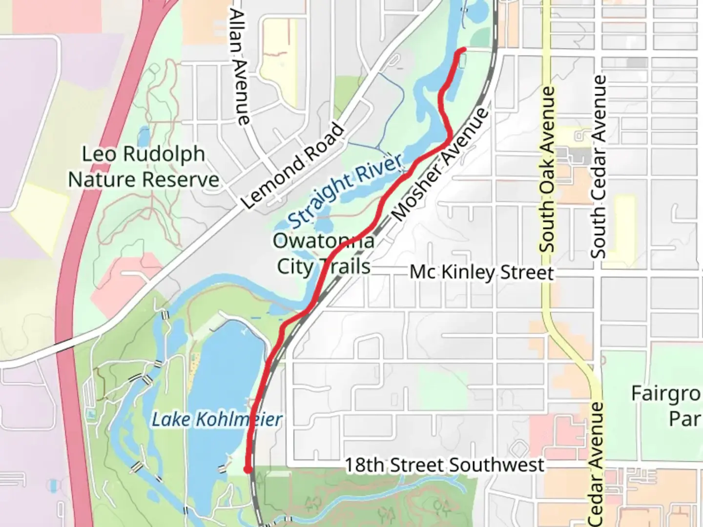 An image depicting the trail Kaplans Woods Parkway and its surrounding area.
