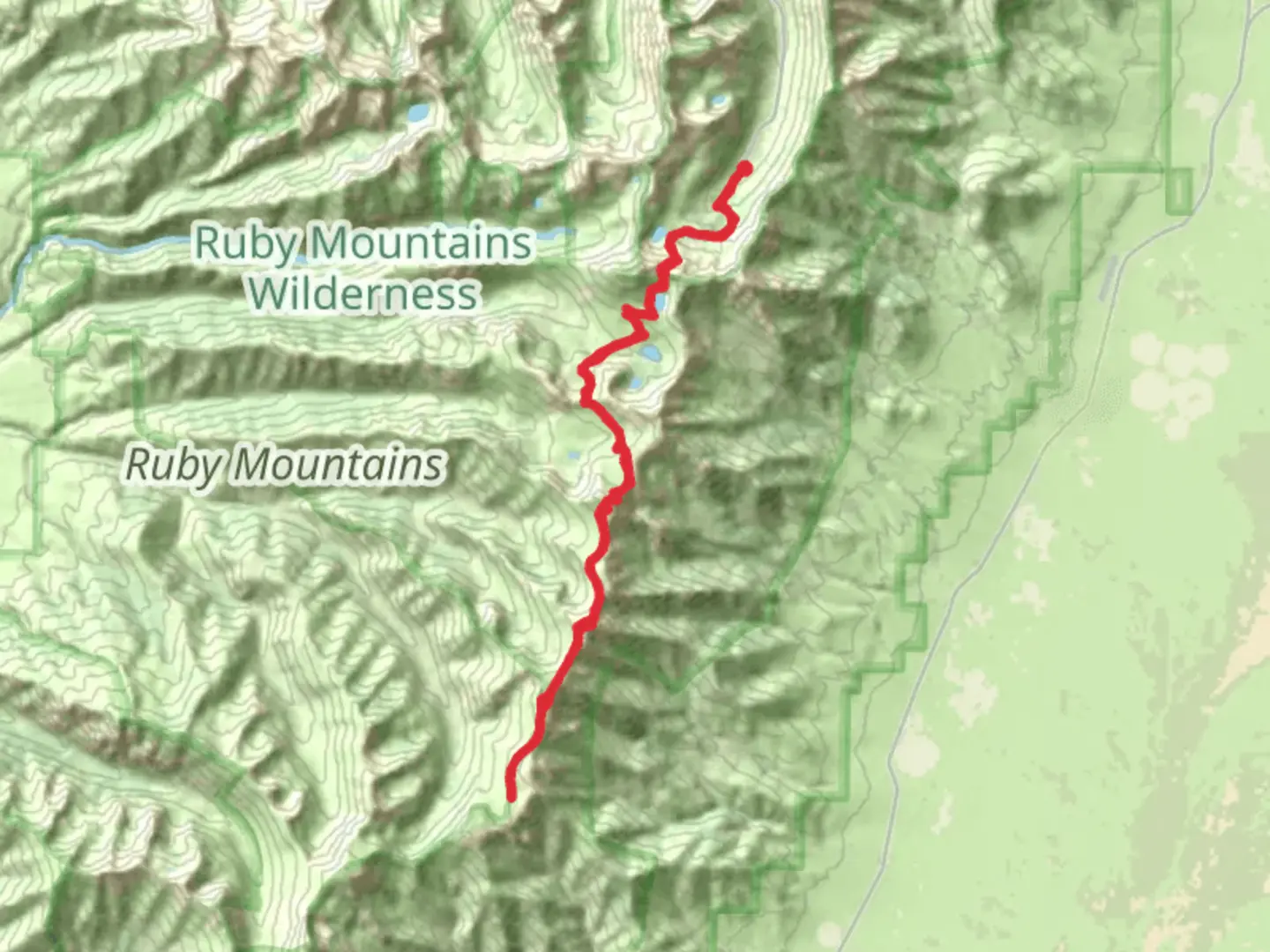An image depicting the trail Ruby Crest National Recreation Trail, Wines Peak, Liberty Lake, Dollar Lakes Trail and its surrounding area.