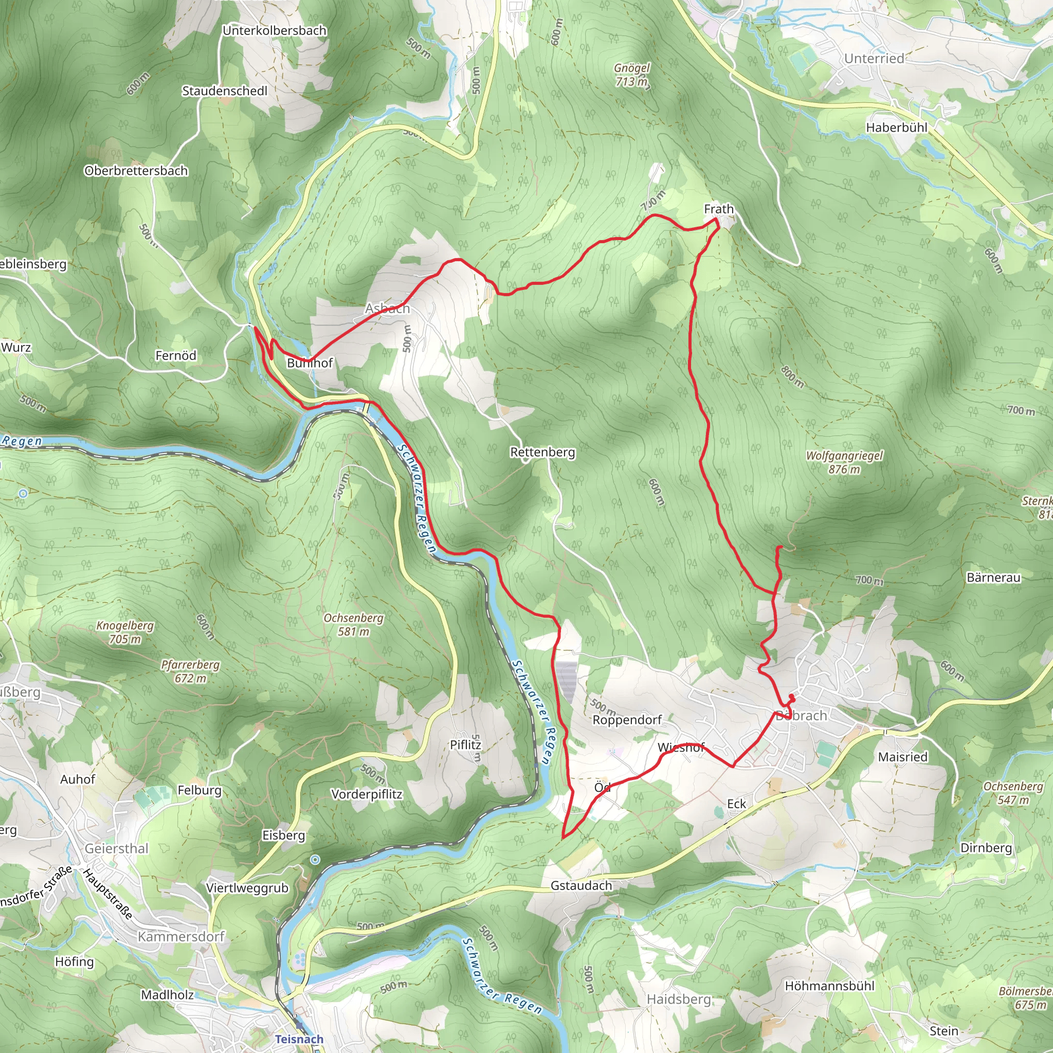 Schwarzer Regen via Böbrach Wander Route and Zielwanderweg 8 Böbrach - Teisnach mobile static map