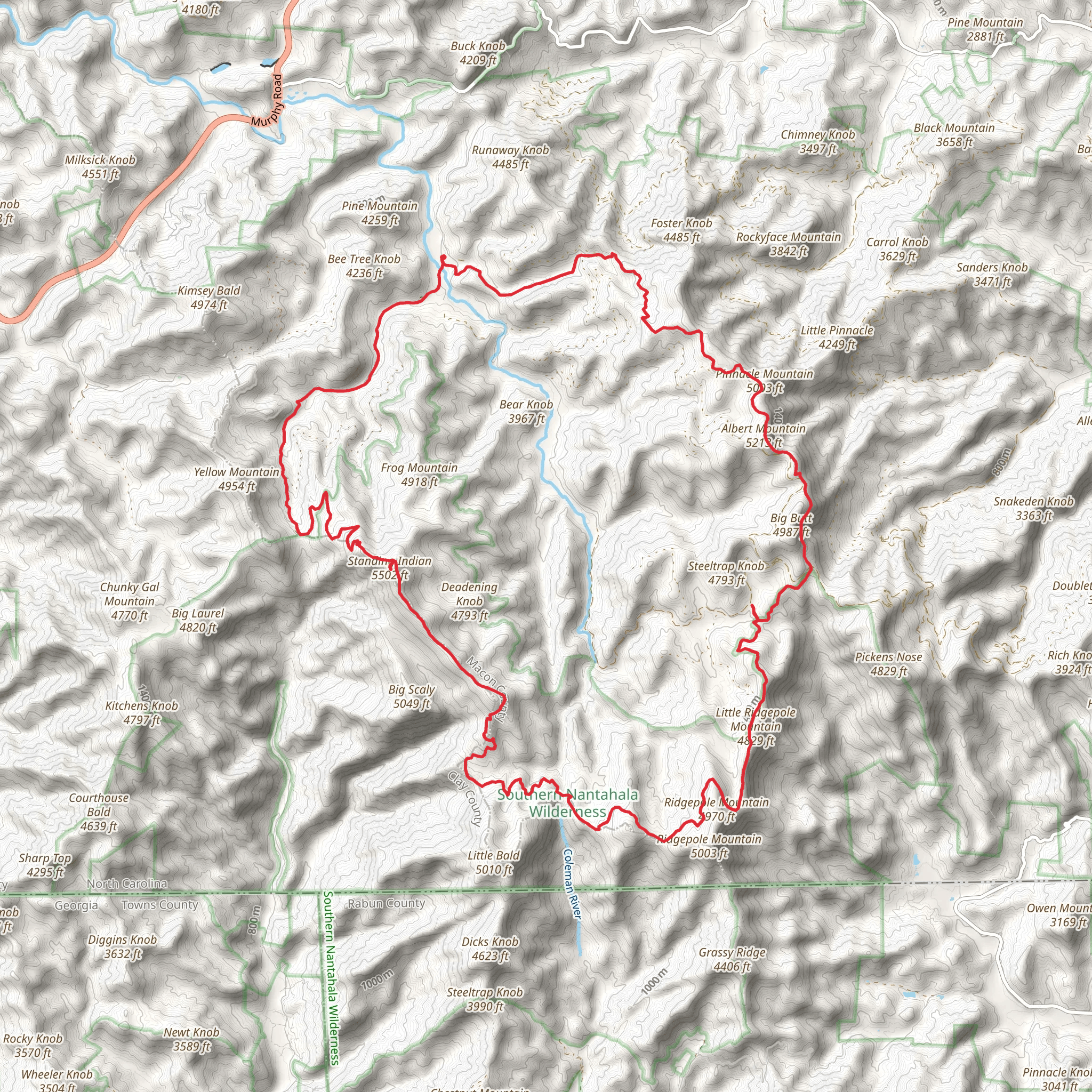 Long Branch, Betty Creek Gap, Appalachian and Standing Indian Loop Trail mobile static map