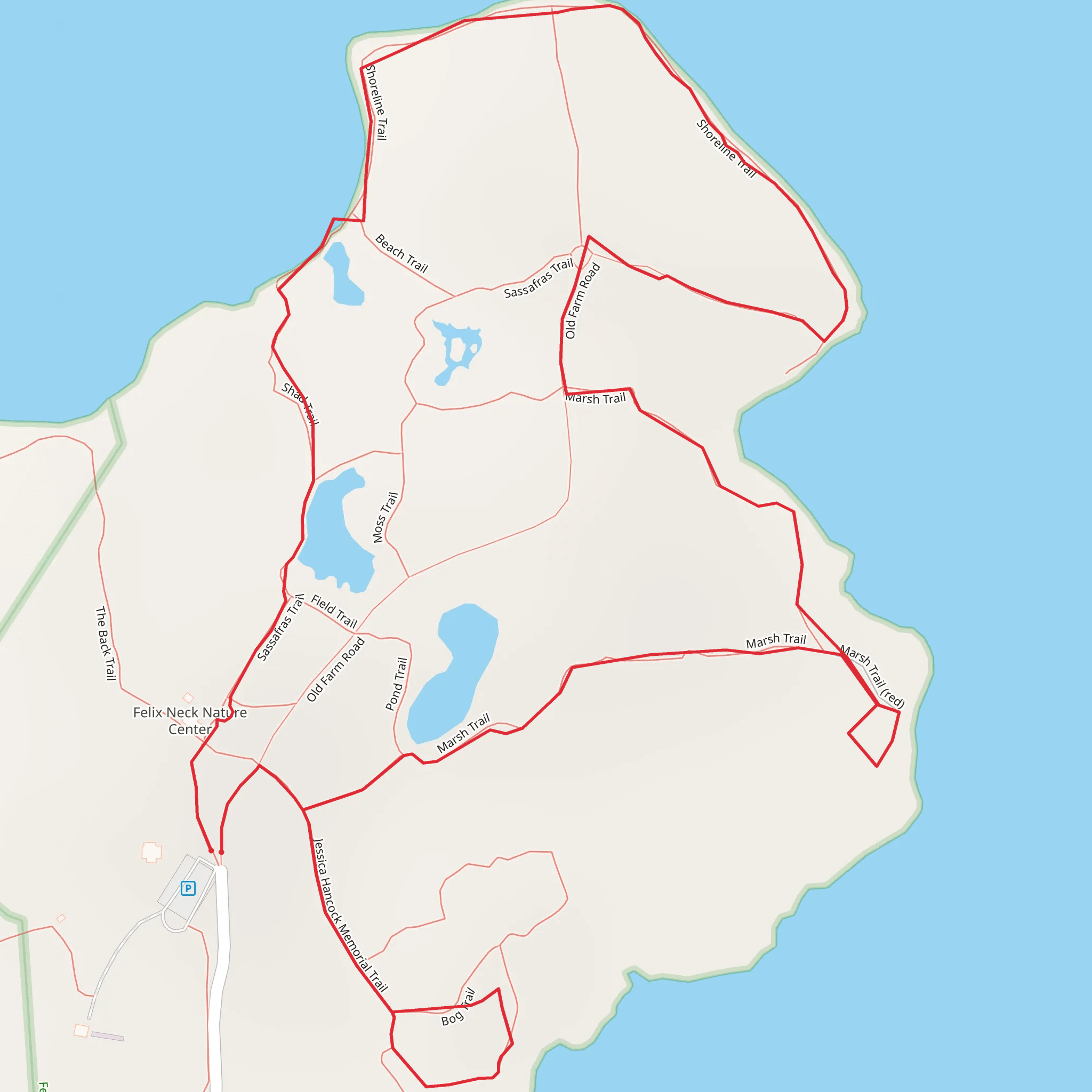 Sengekontacket Pond via Mash Trail and Shad Trail mobile static map