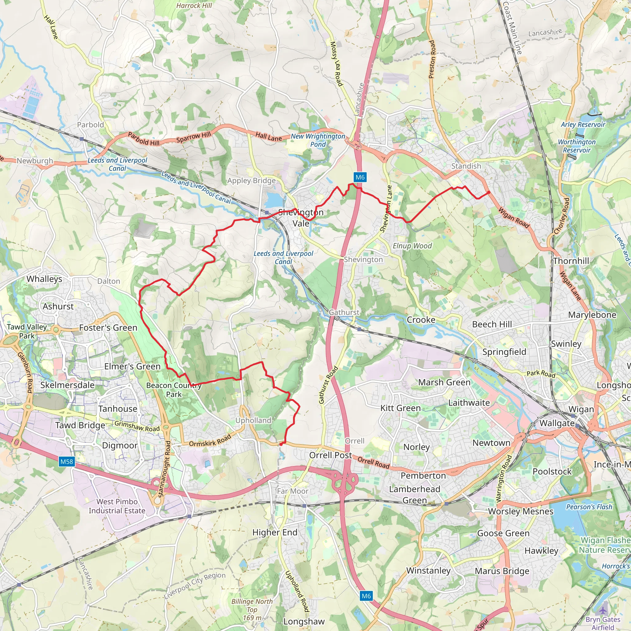 Orrell to Standish Walk mobile static map