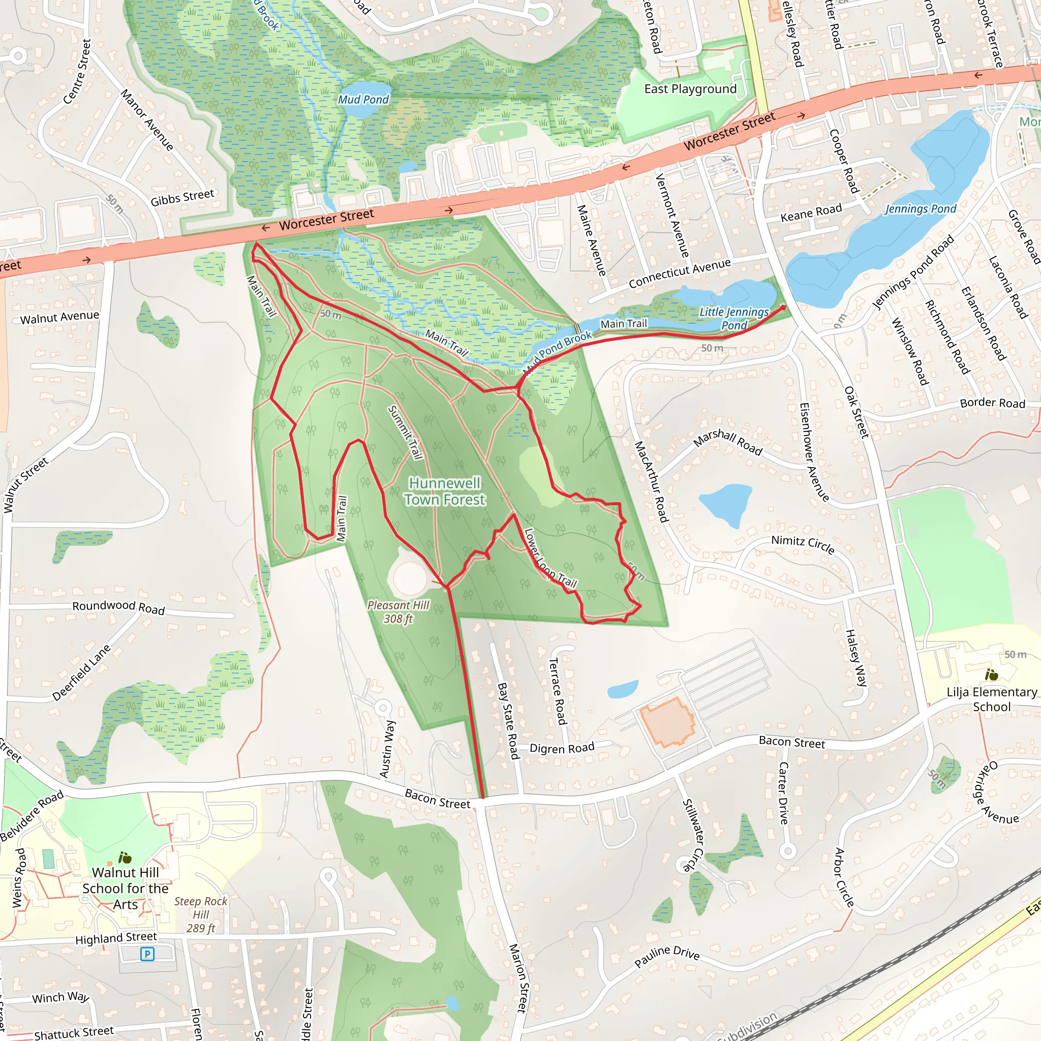 Pleasant Hill via Hunnewell Town Forest mobile static map