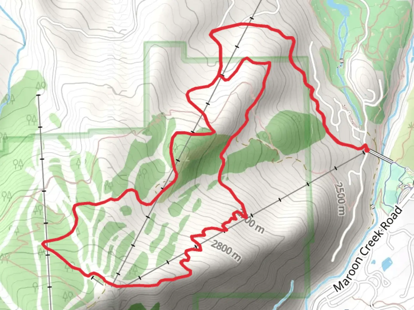 An image depicting the trail Buttermilk Summer Road Loop and its surrounding area.