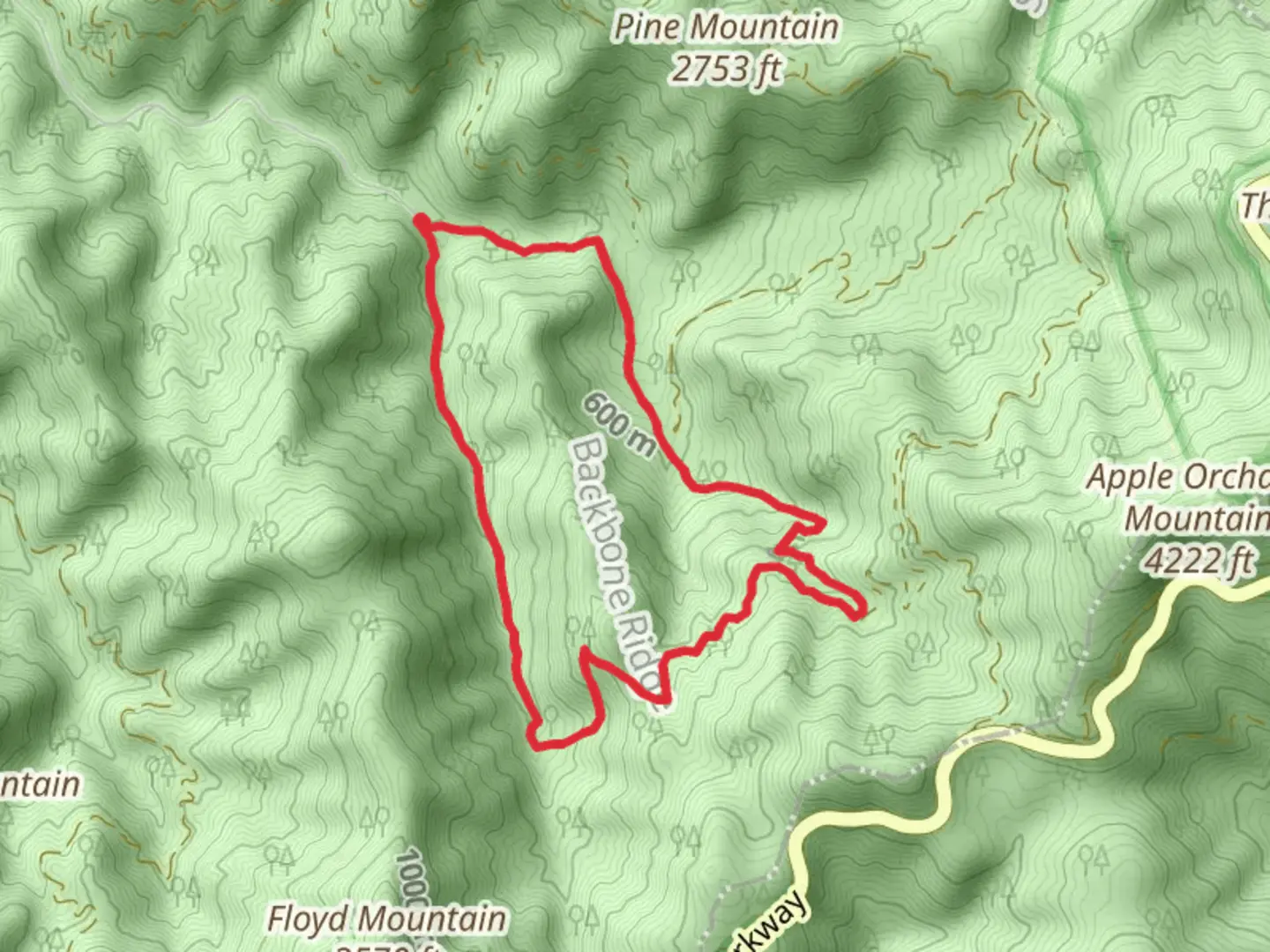 An image depicting the trail Apple Orchard Falls and Cornelius Creek Trail Loop and its surrounding area.