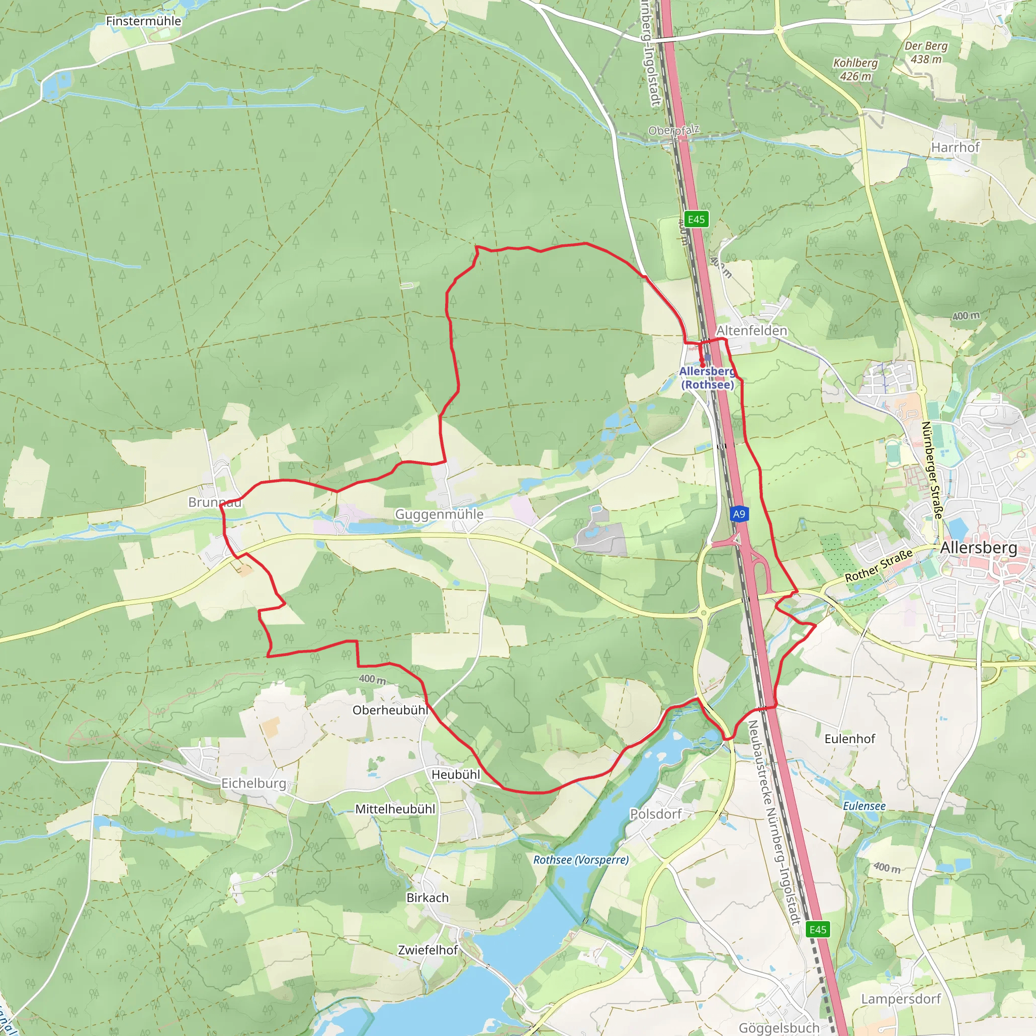 Rothsee via Rothsee Rundweg mobile static map