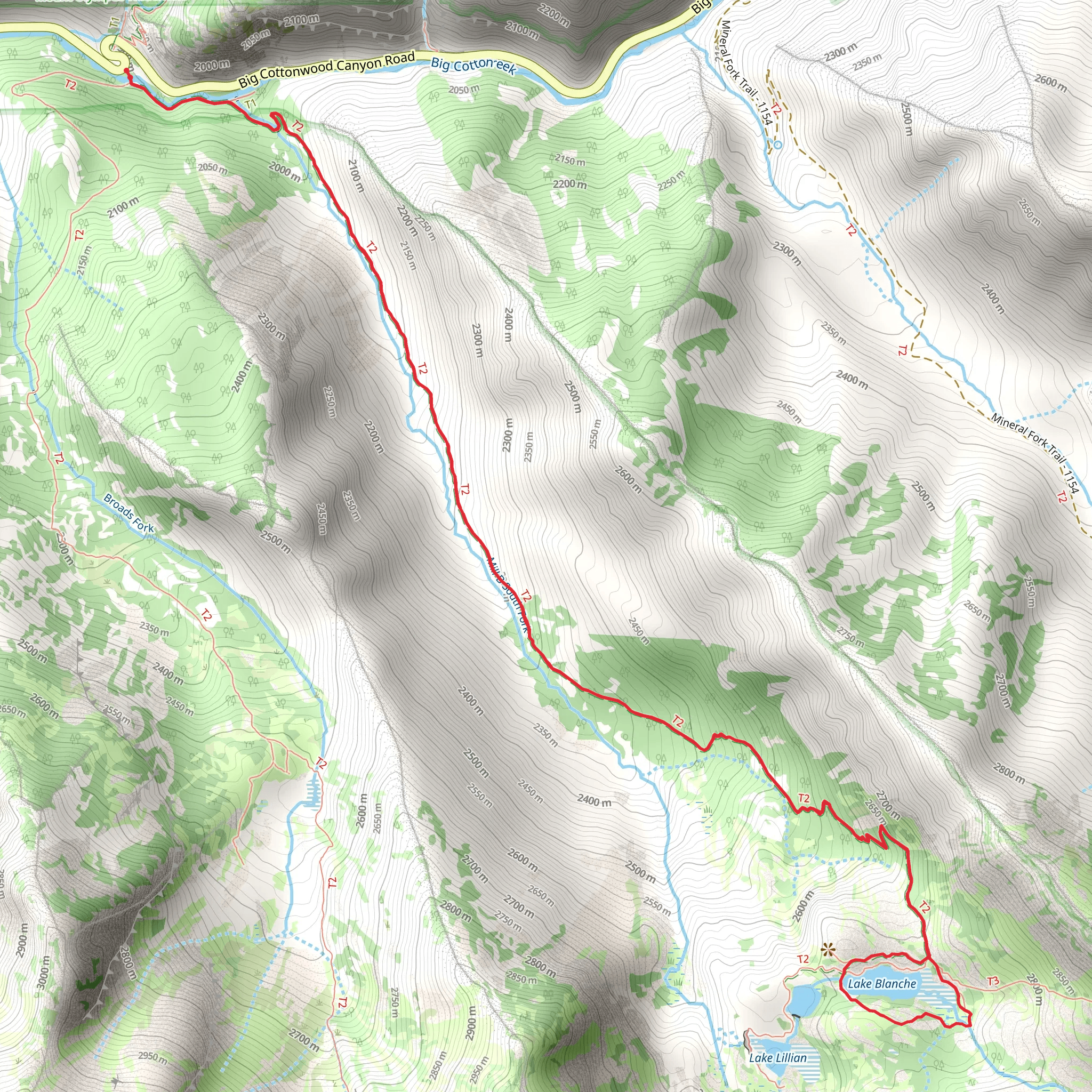 Lake Blanche Trail mobile static map