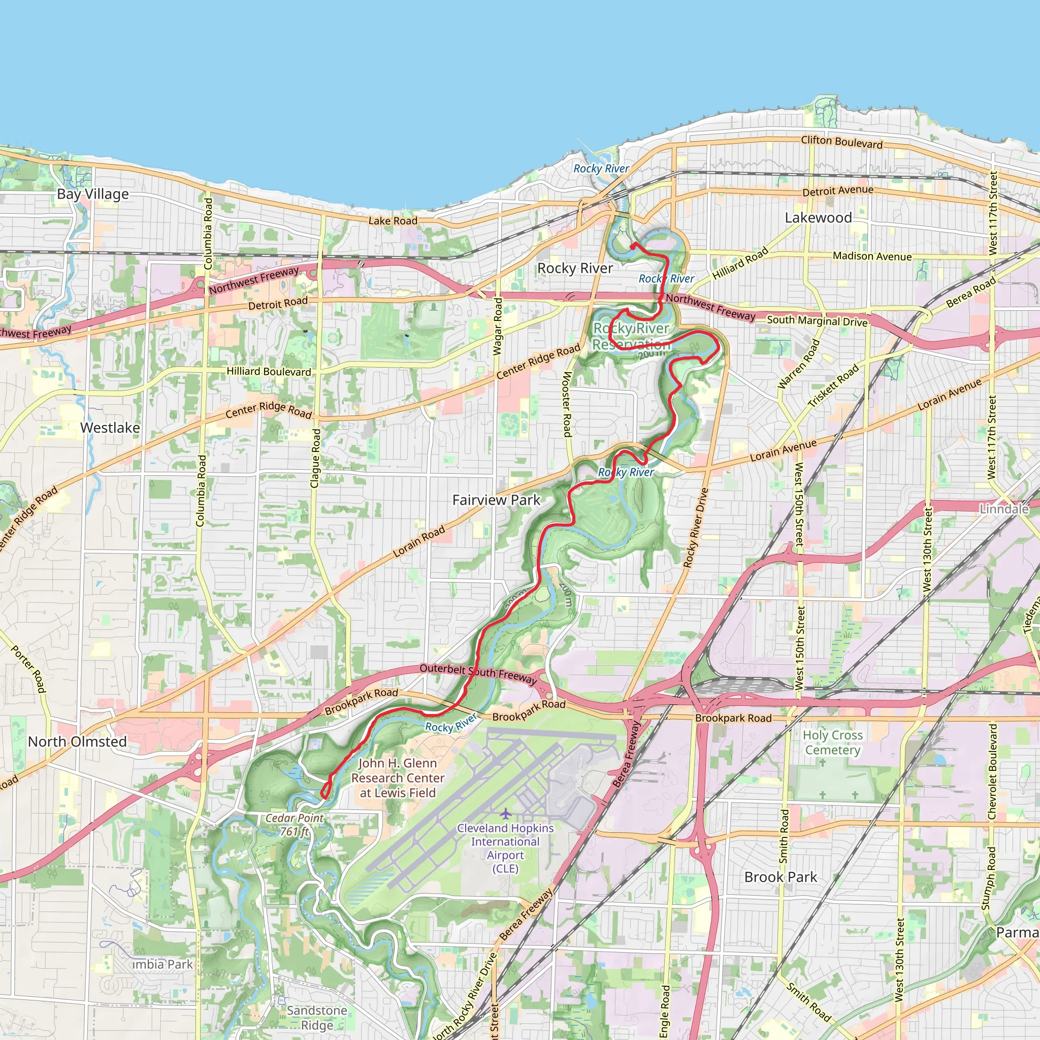 Tyler Field, Rocky River and All Purpose Trailk mobile static map