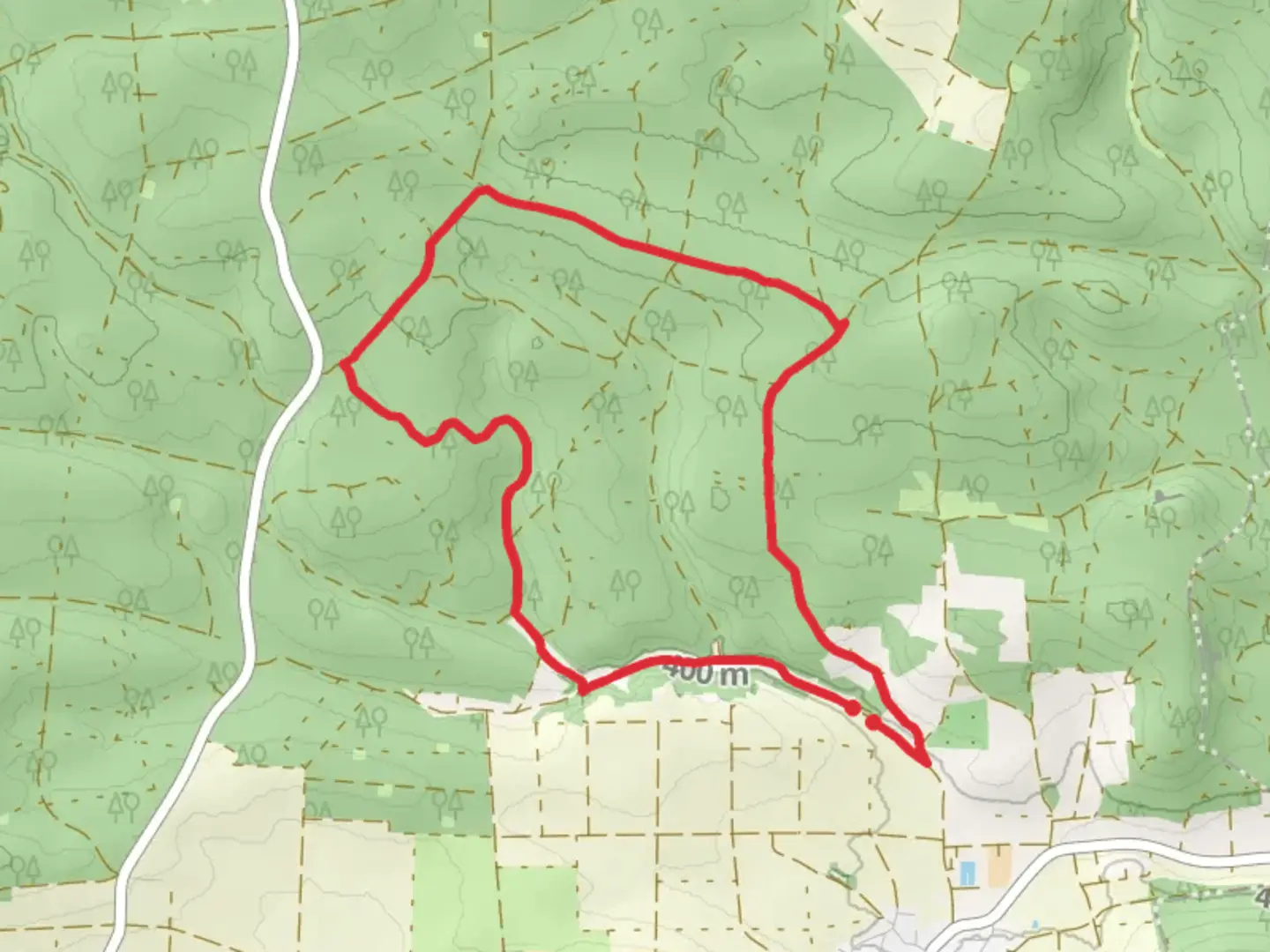 An image depicting the trail Memoryzaun, Pyramidenfeld and Jakobs Rast Loop and its surrounding area.