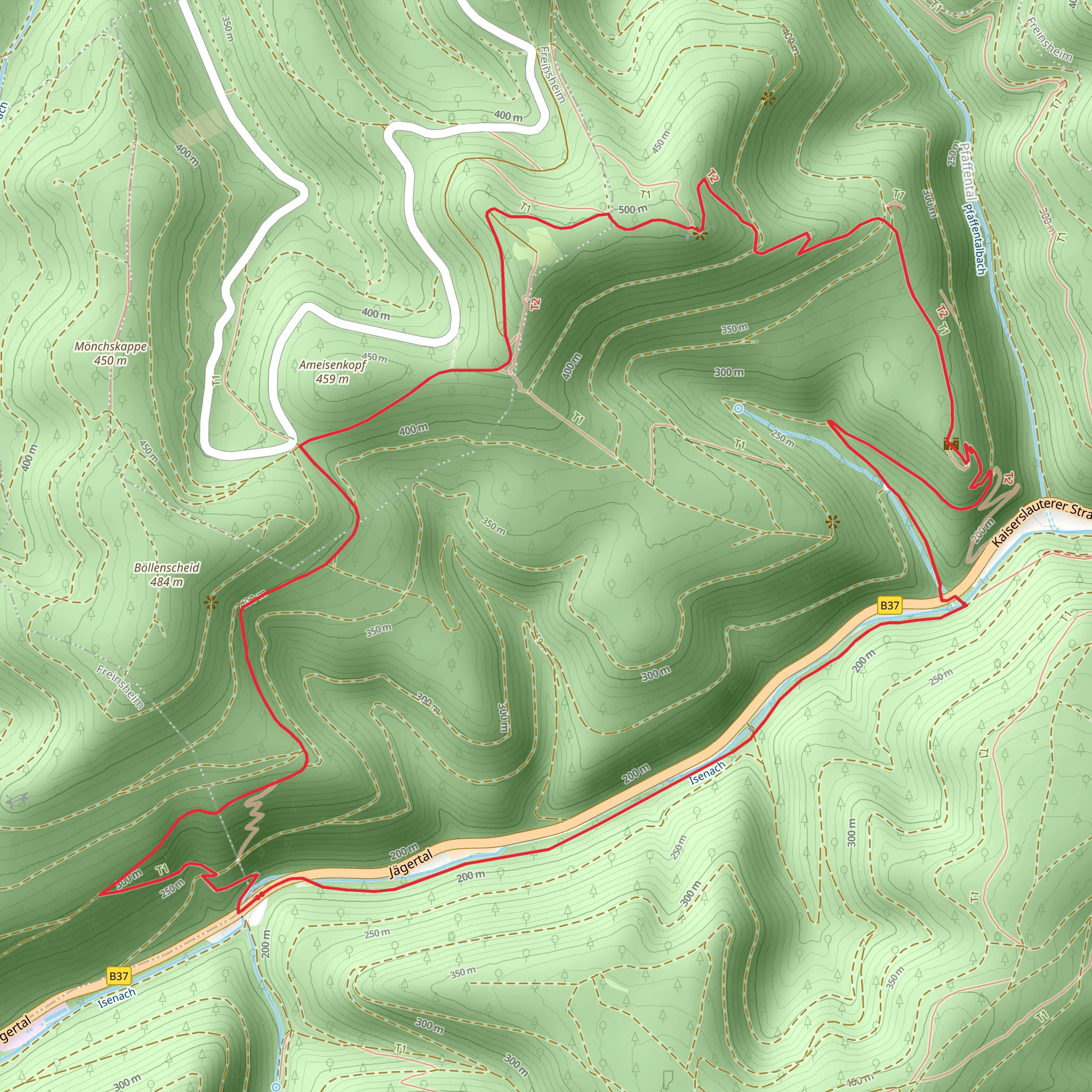 Rahnfels Loop via Pfälzerwald Weißes Dreieck and Pfälzerwald Weißer Punkt mobile static map