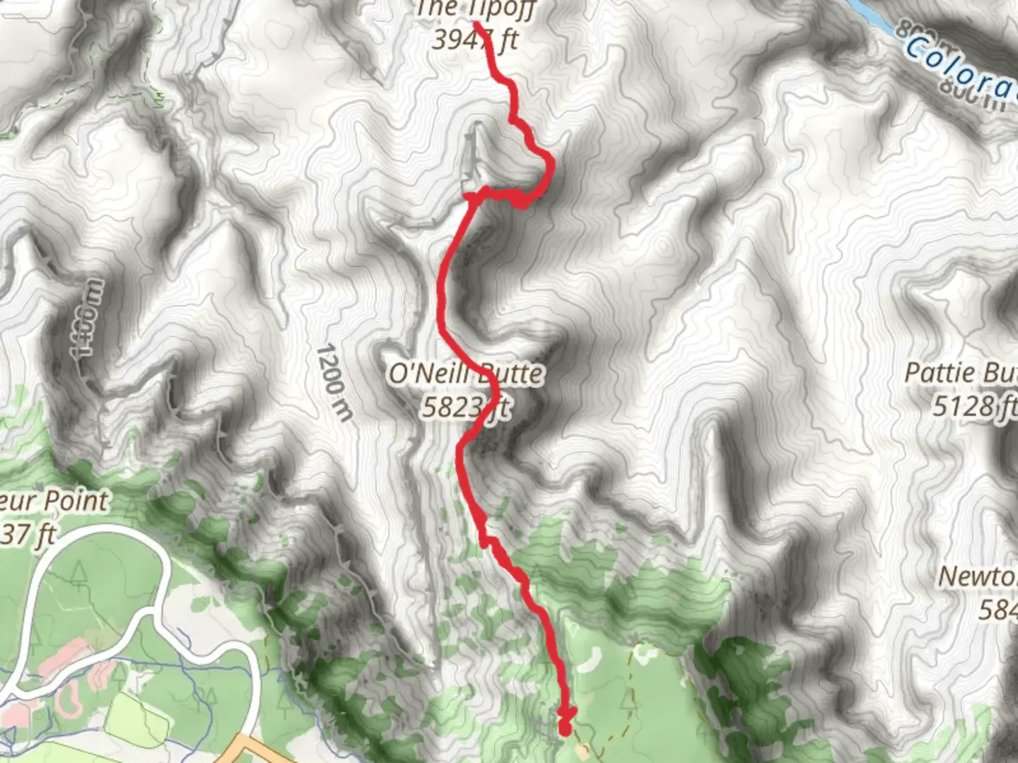 An image depicting the trail The Tipoff via South Kaibab Trail and its surrounding area.