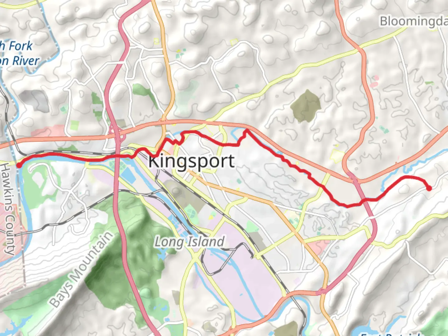 An image depicting the trail Kingsport Greenbelt and its surrounding area.