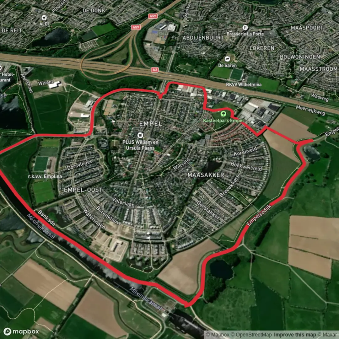 An image depicting the trail Empelsedijk and Mariannepad Loop and its surrounding area.