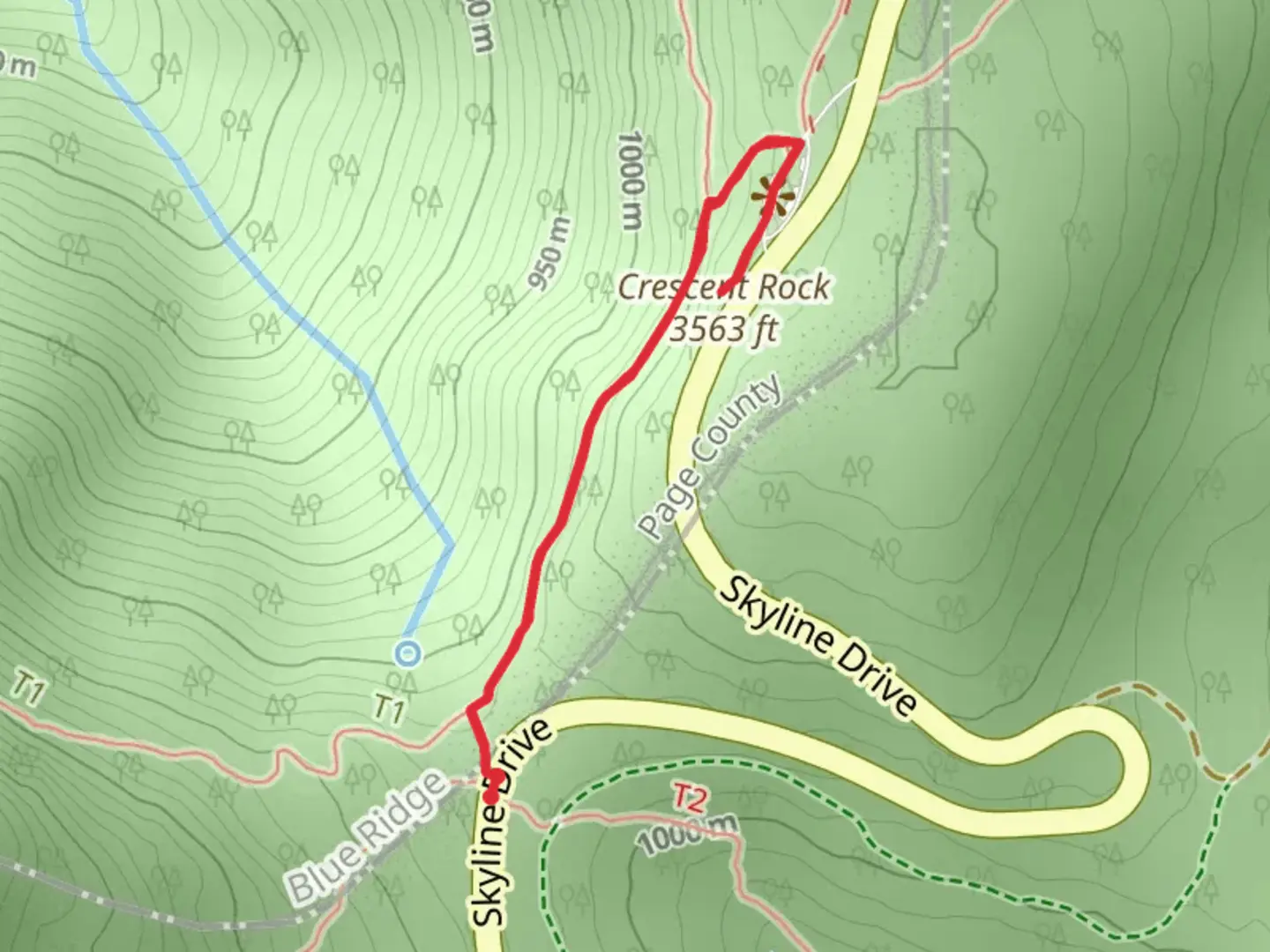 An image depicting the trail Crescent Rock via Appalachian Trail and its surrounding area.