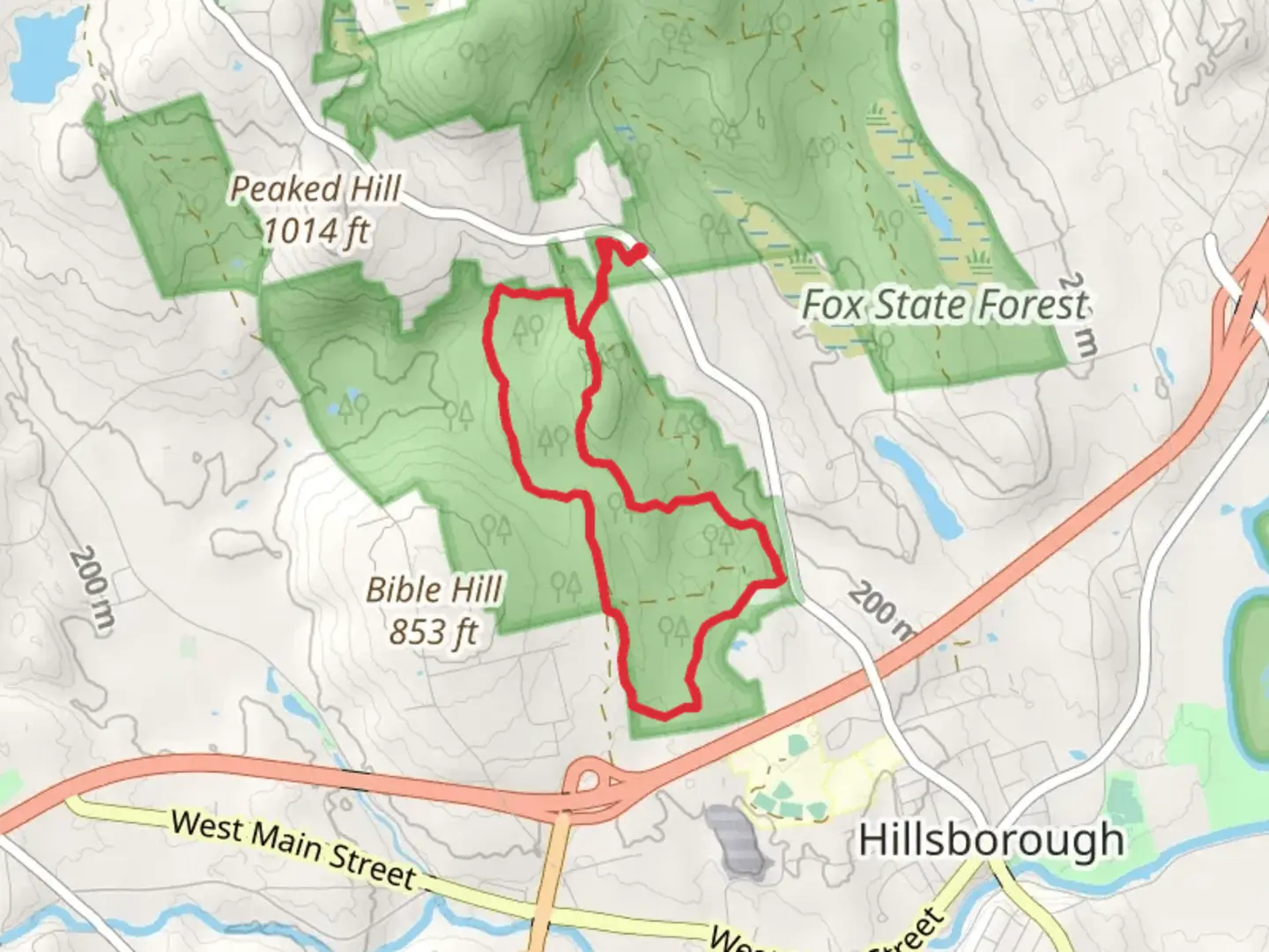 An image depicting the trail Fox State Forest Southern Loop Trail and its surrounding area.
