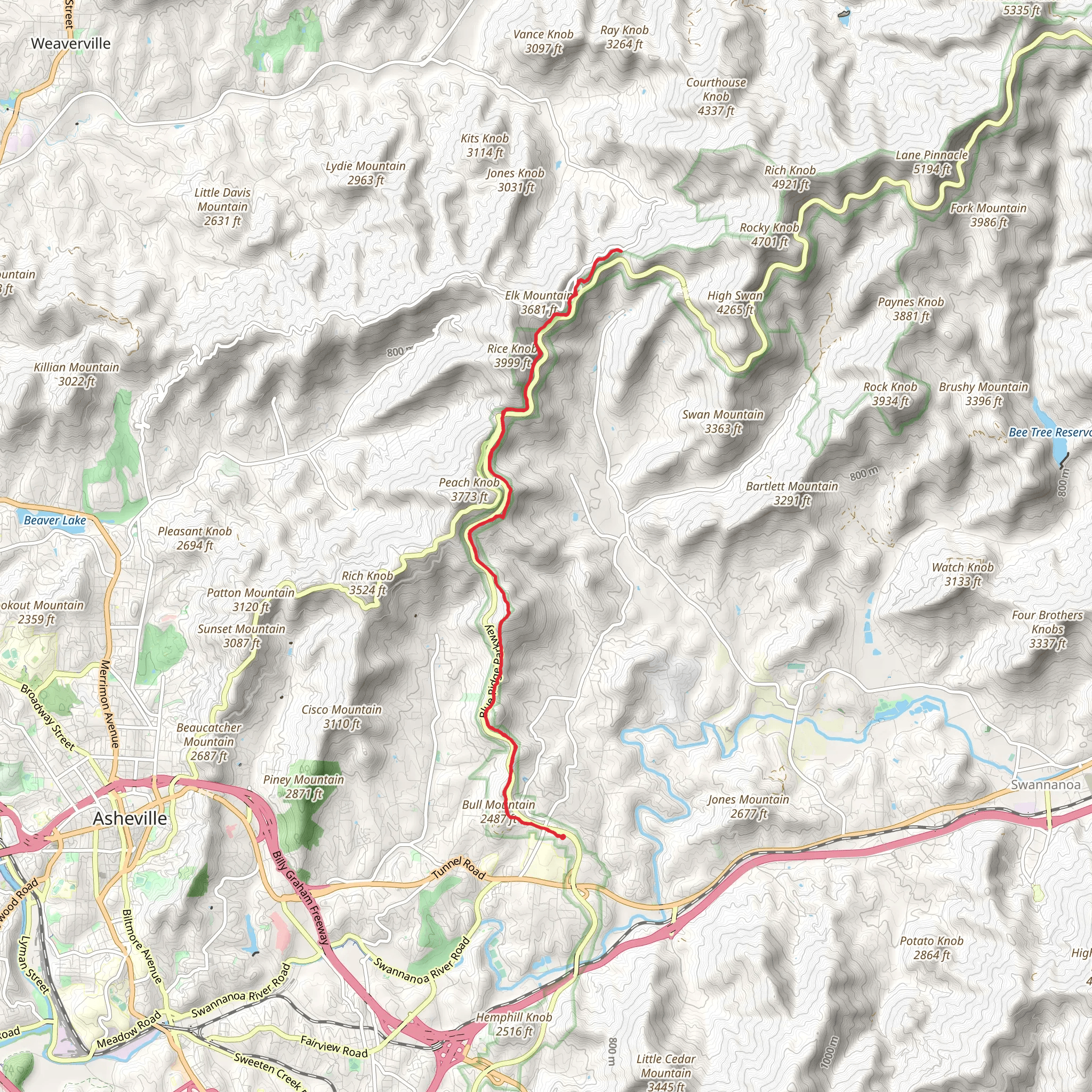 Bull Gap via Mountains-to-Sea Trail mobile static map