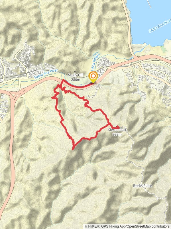 Pipeline, Sierra Peak and Coal Canyon Loop Trail mobile static map