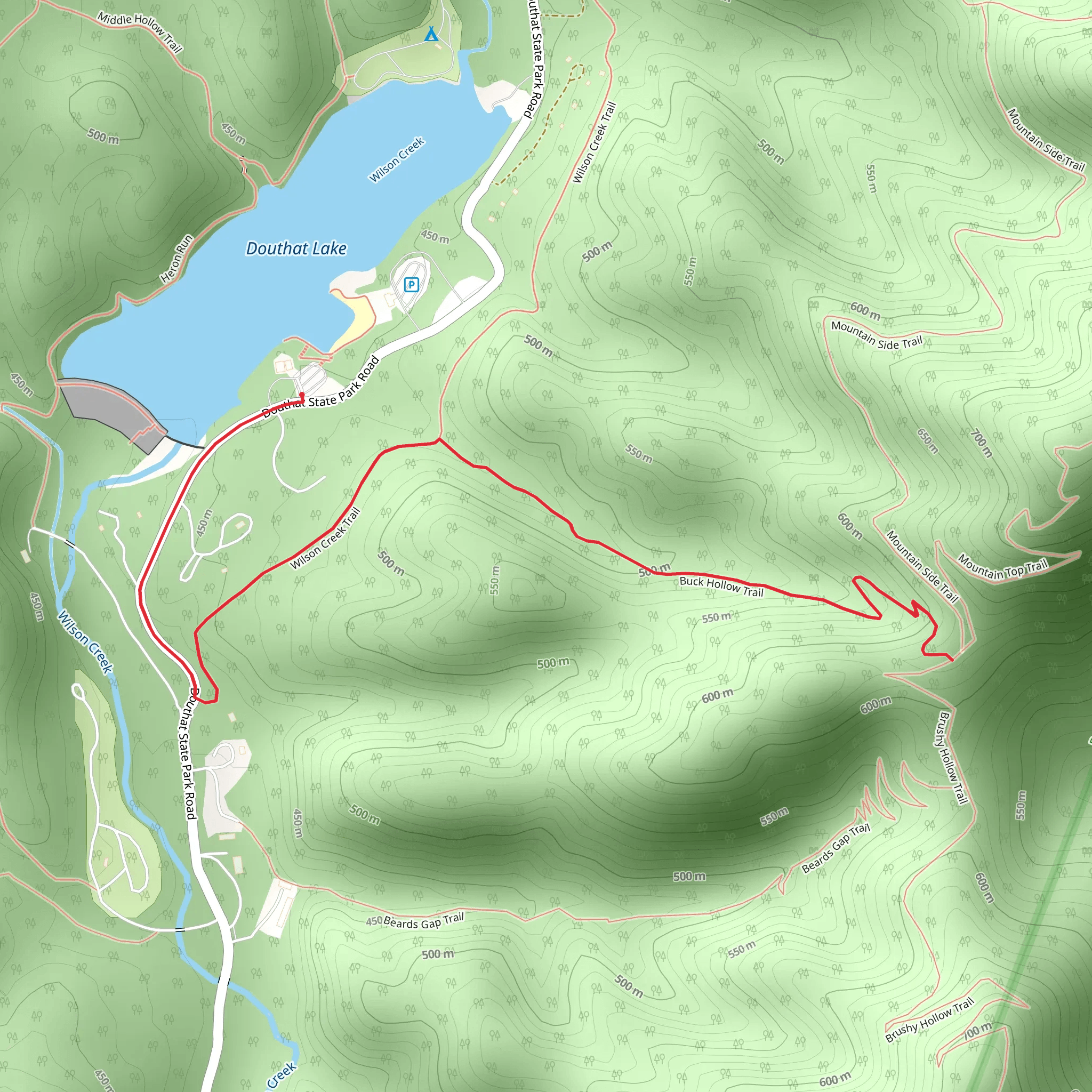 Wilson Creek Trail and Buck Hollow Trail mobile static map