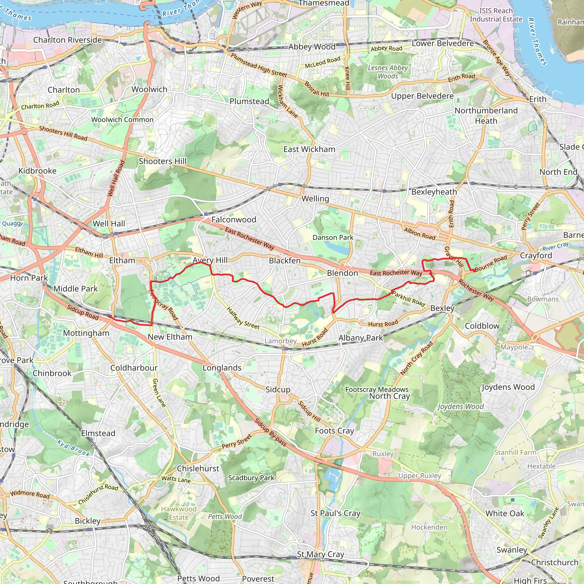 Hall Place to Mottingham Walk mobile static map