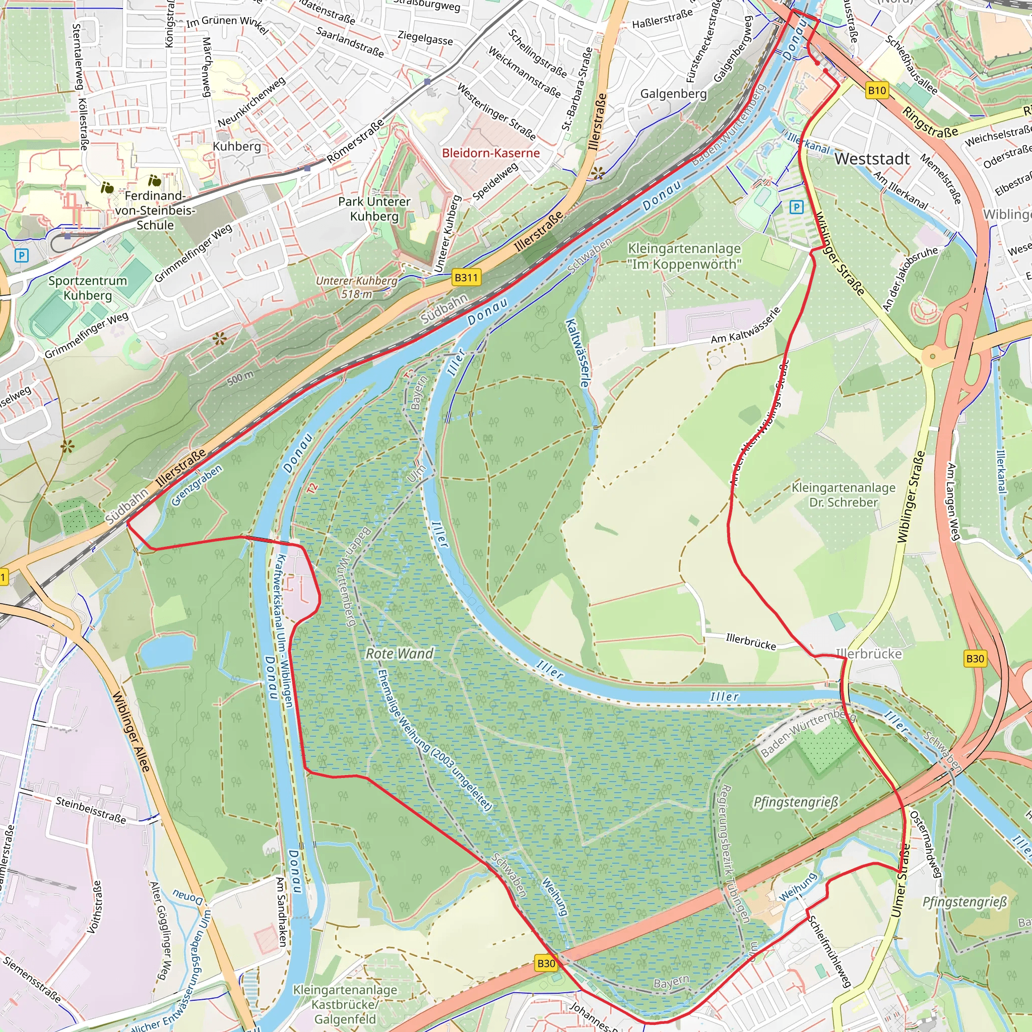 Donau via Ulm Lindenhoehe - Wiblingen mobile static map