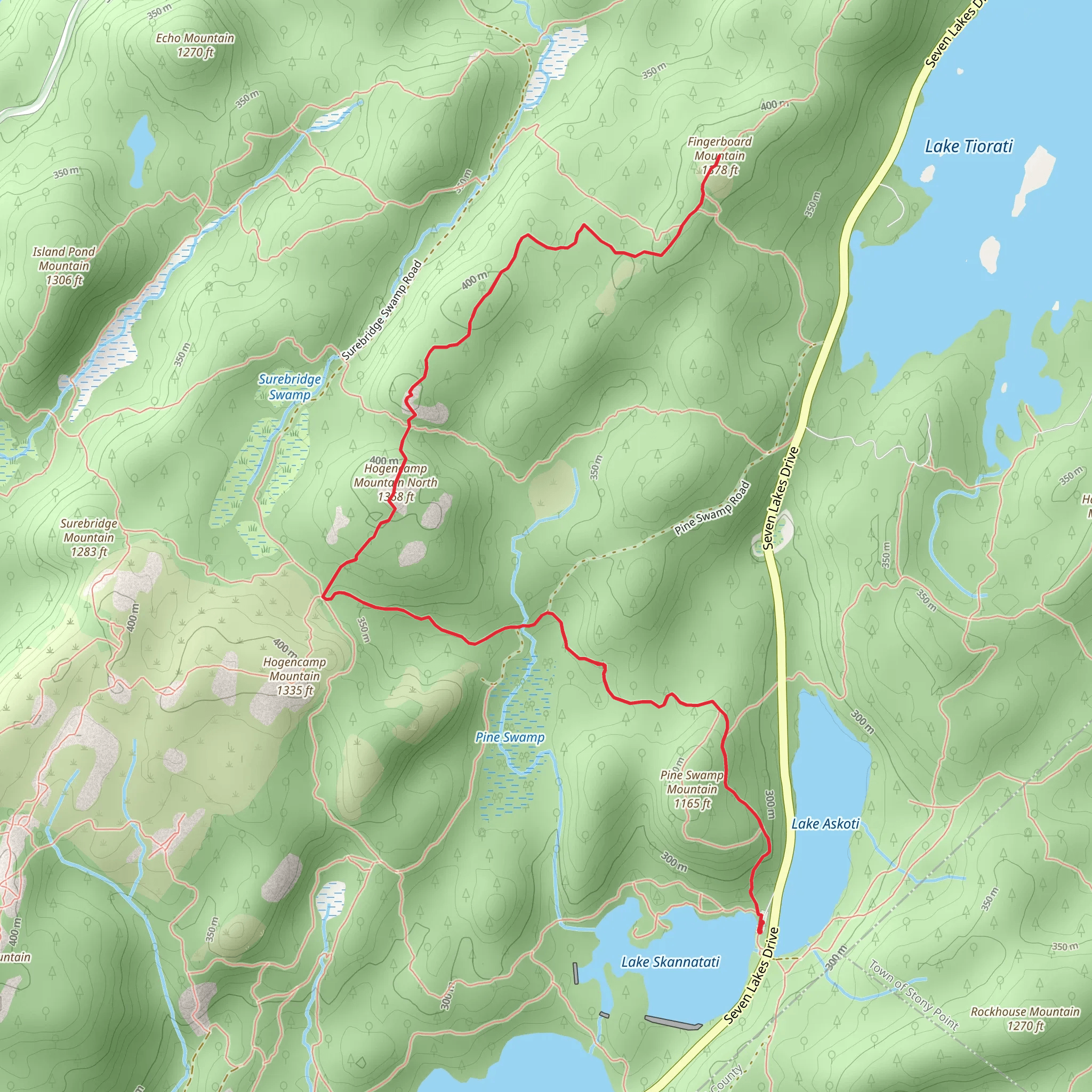 Hogencamp Mountain and Fingerboard Mountain Trail via Lake Skannatati mobile static map