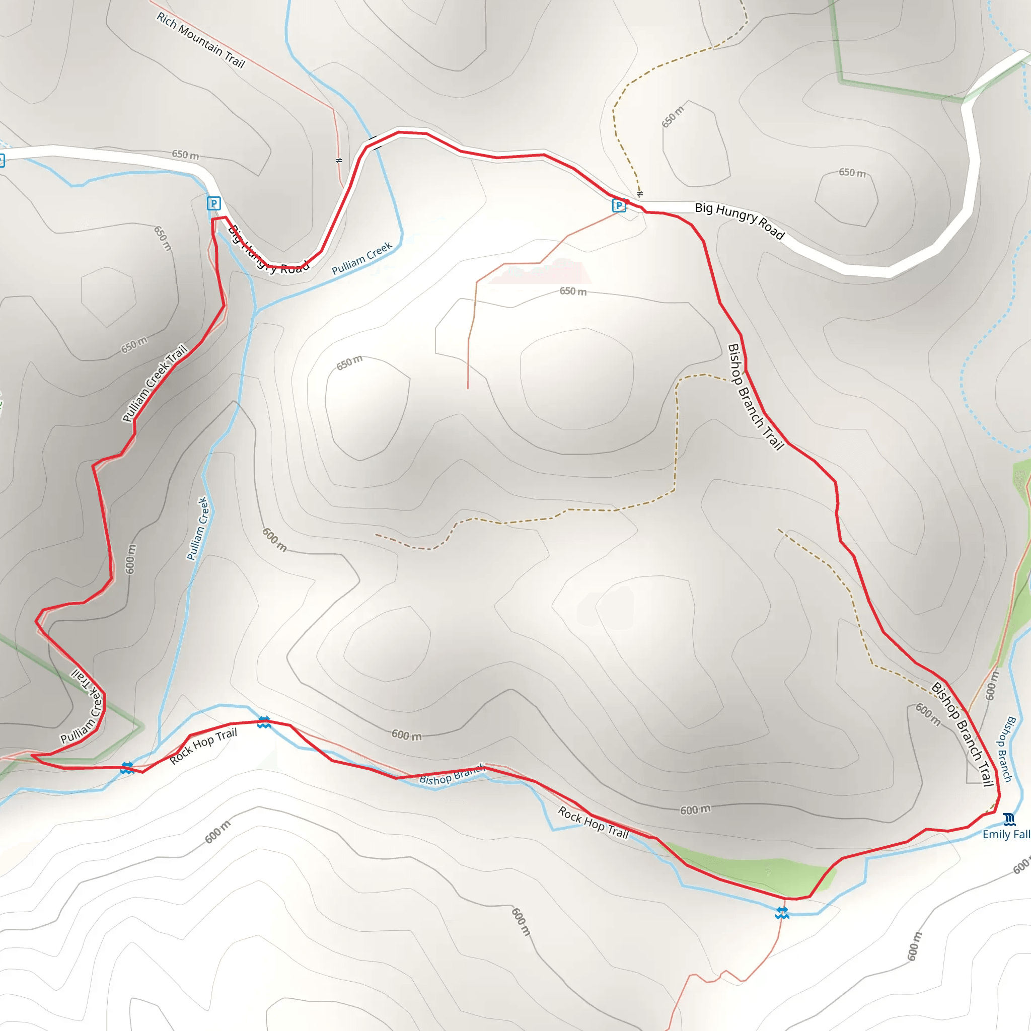 Bishop Branch and Pulliam Creek Loop Trail mobile static map