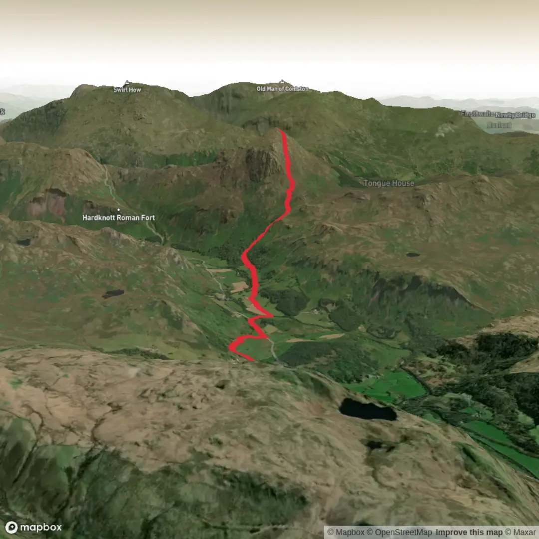 An image depicting the trail Hike from Boot to Harter Fell and its surrounding area.