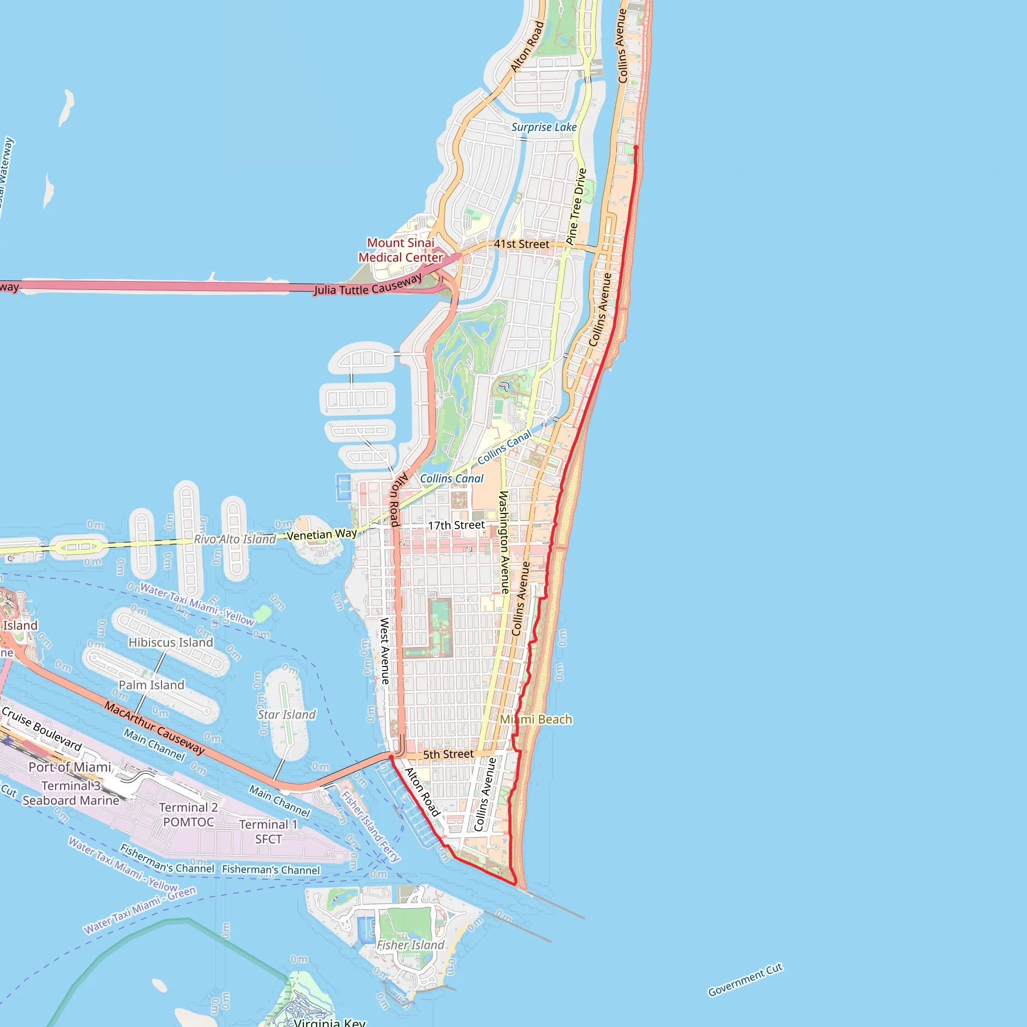 South and Mid Beach Boardwalk mobile static map