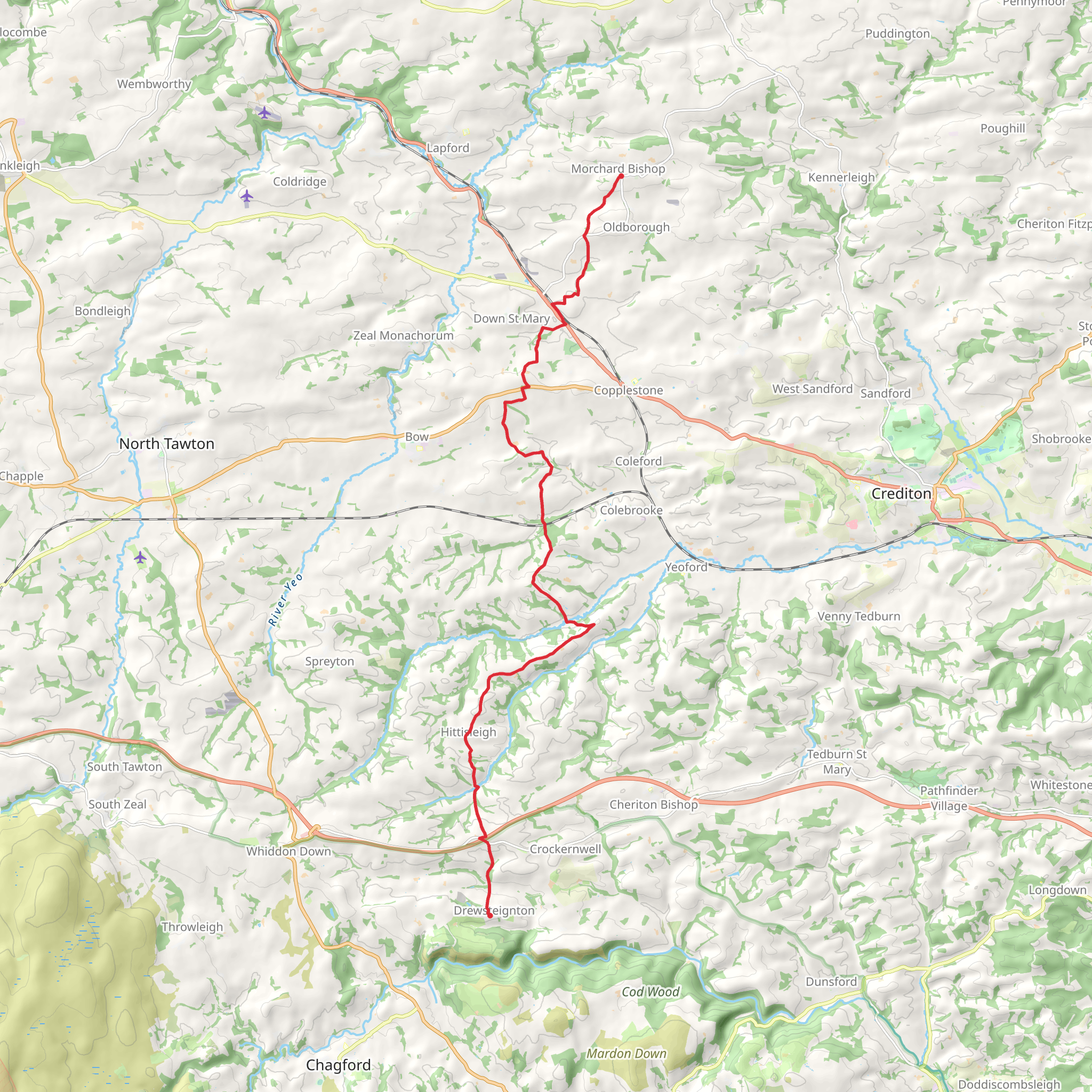 Drewsteignton to Morchard Bishop Walk mobile static map