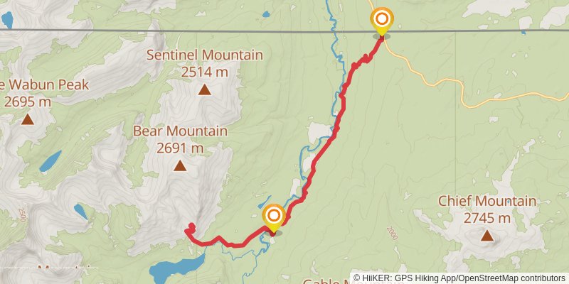Bear Mountain Point Trail vis CDT - Chief Mountain Route to Canada stage 2 Map