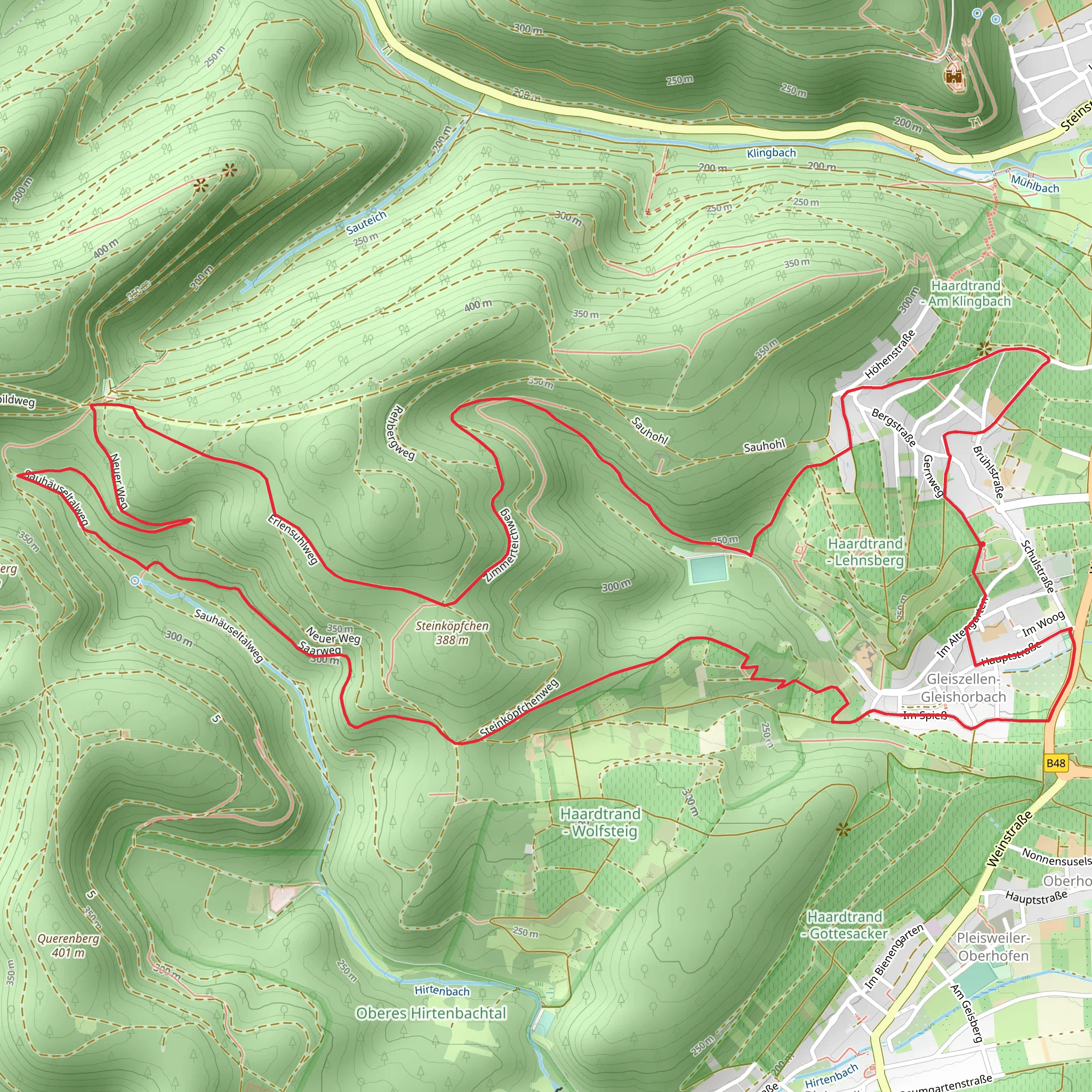 Kapellen - Pilgerweg and Sauhausbrunnen Weg mobile static map