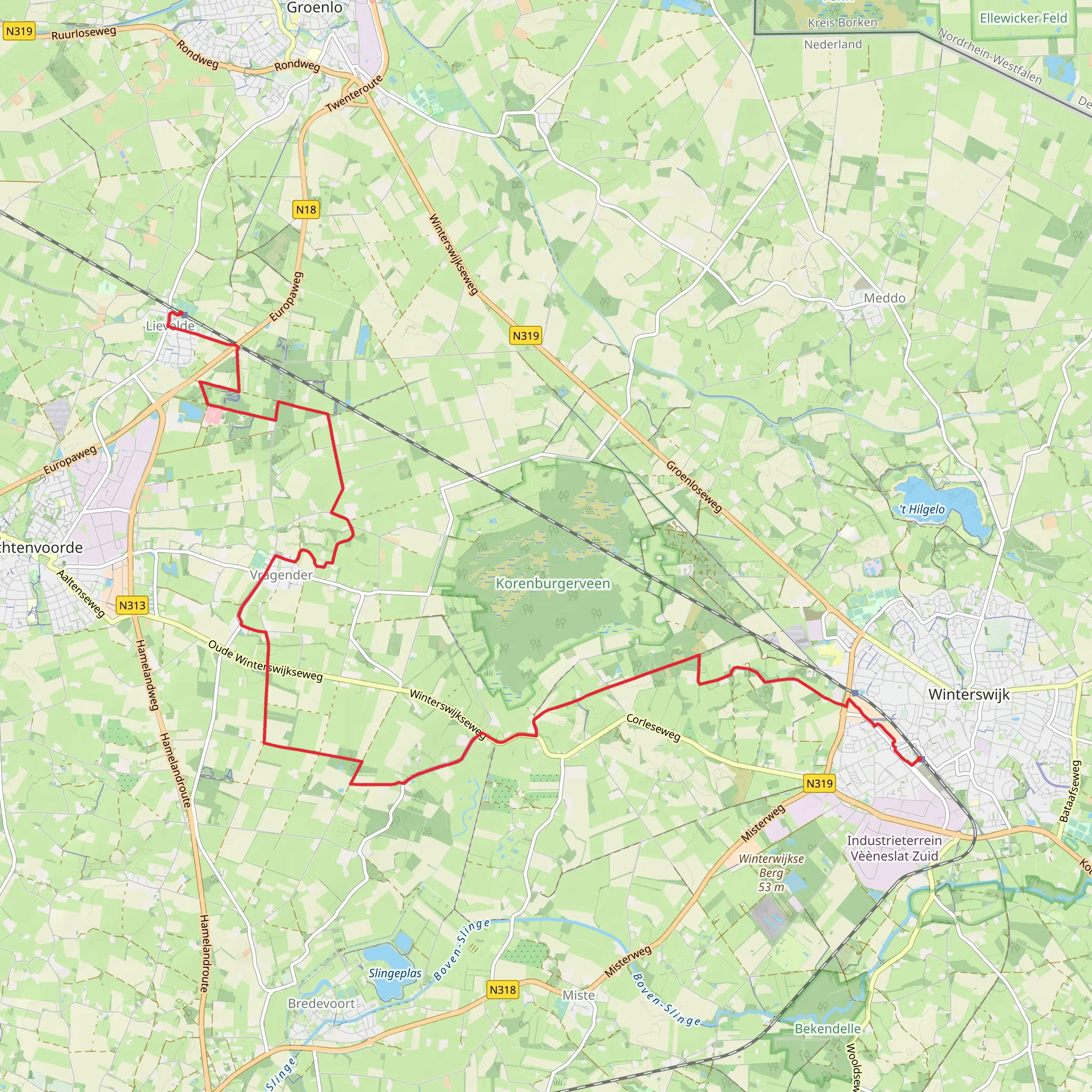 Lievelde to Winterswijk via De Engelse Schans and Nieuw Lichtenberg mobile static map
