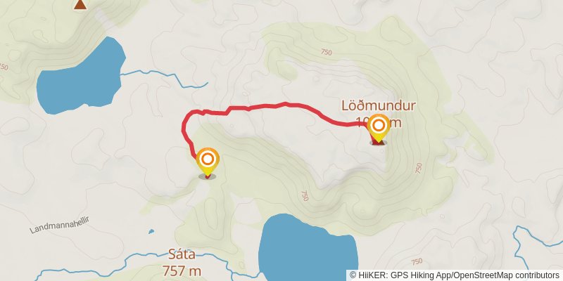 Rjùpnavellir to Skògar spur 1 Map