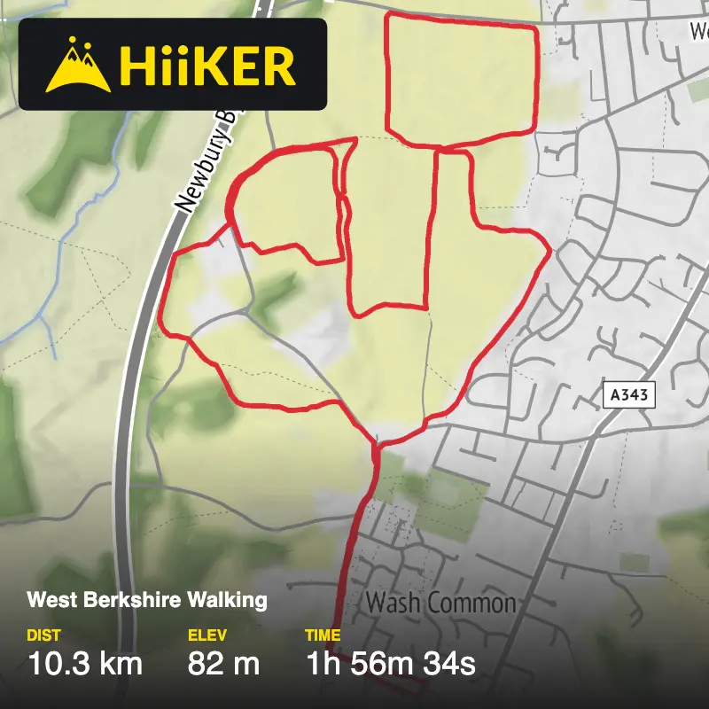 A map preview of the recording West Berkshire Walking.