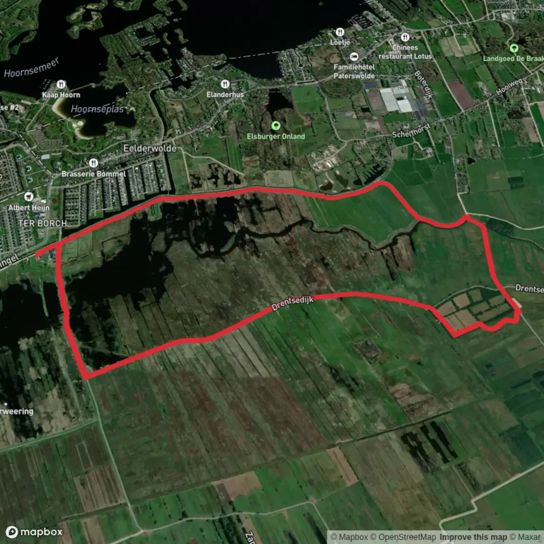 An image depicting the trail Drentsedijk and Drenthepad Loop and its surrounding area.