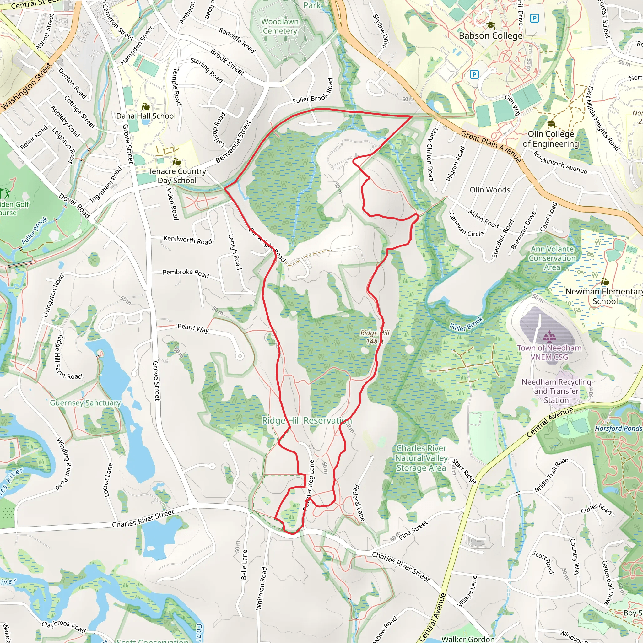 Needham - Ridge Hill Loop Trail mobile static map