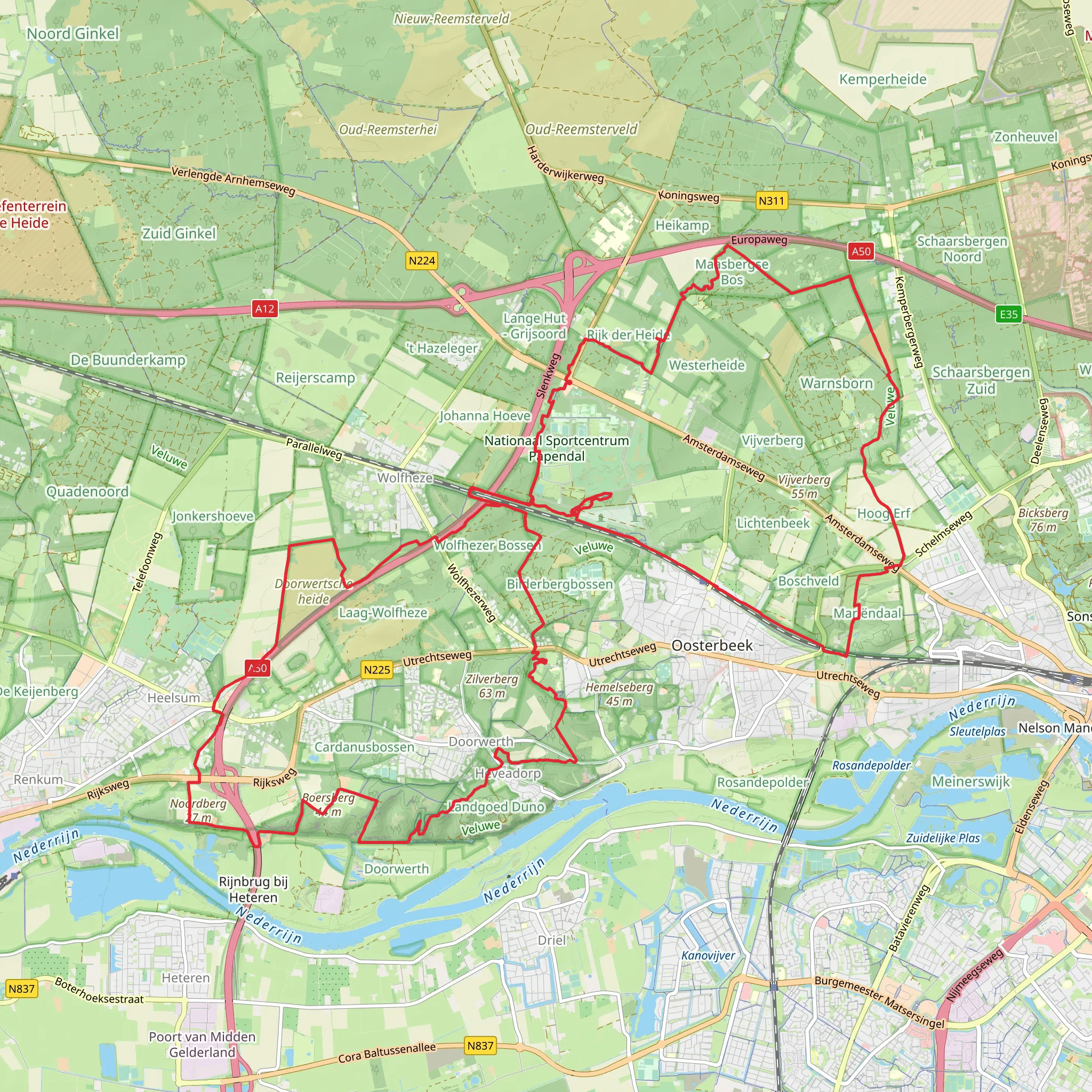 Maasbergse Bos, Mariendaal and Doorwerthsche Loop mobile static map