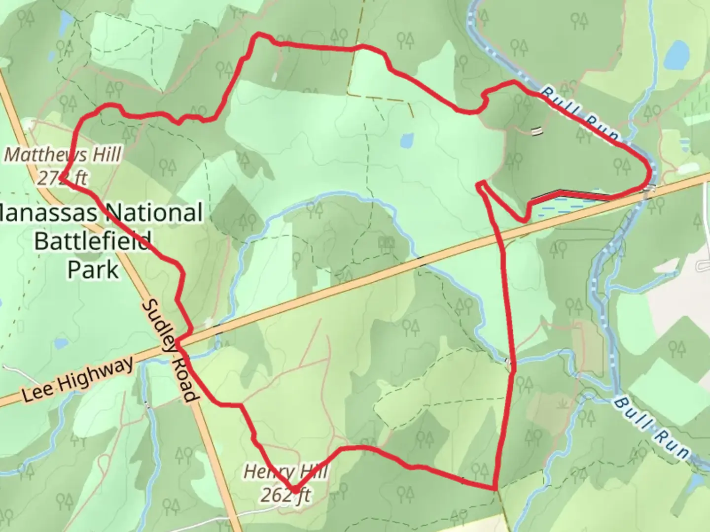 An image depicting the trail First Manassas Loop Trail and its surrounding area.