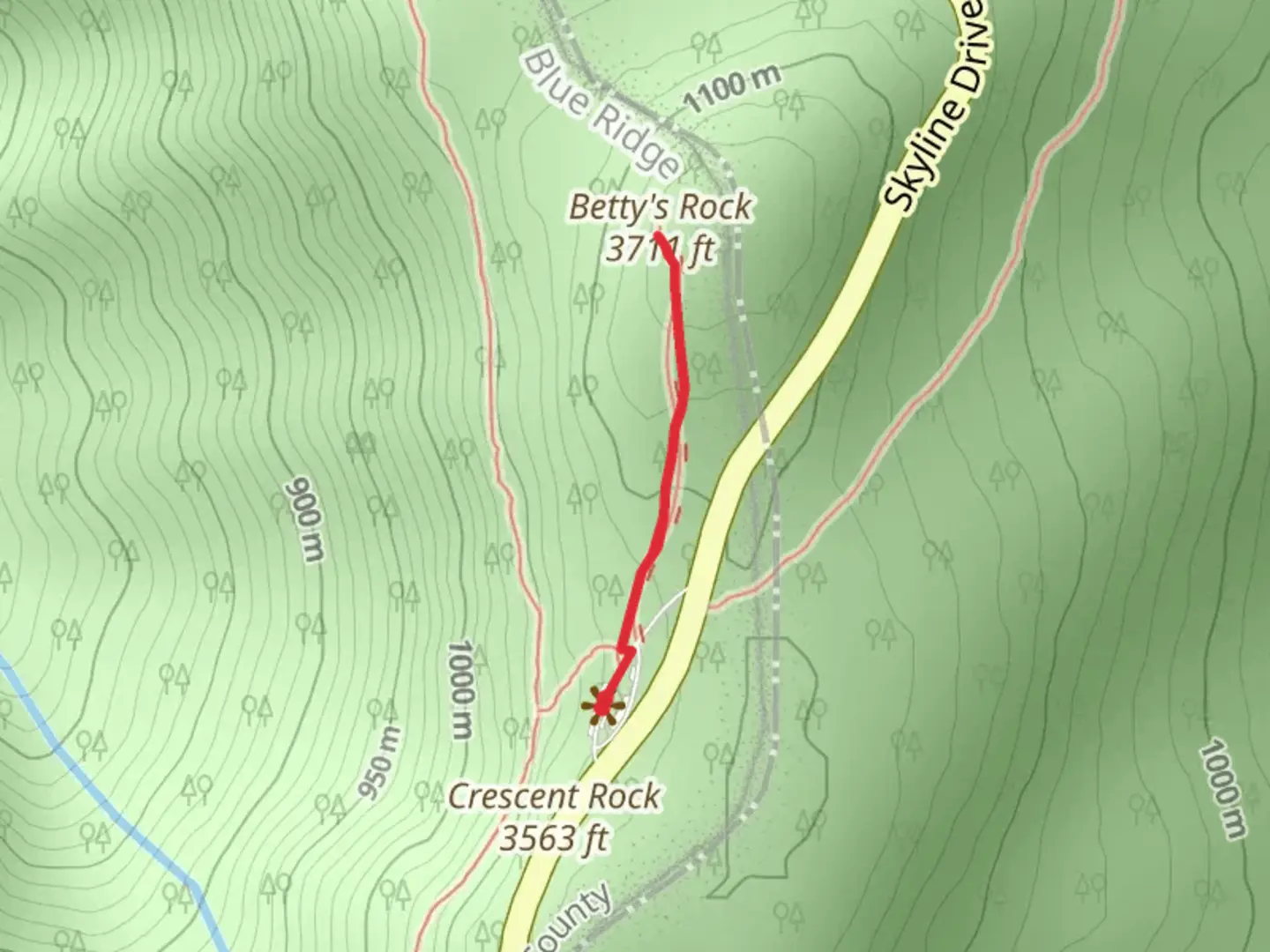 An image depicting the trail Betty's Rock and its surrounding area.