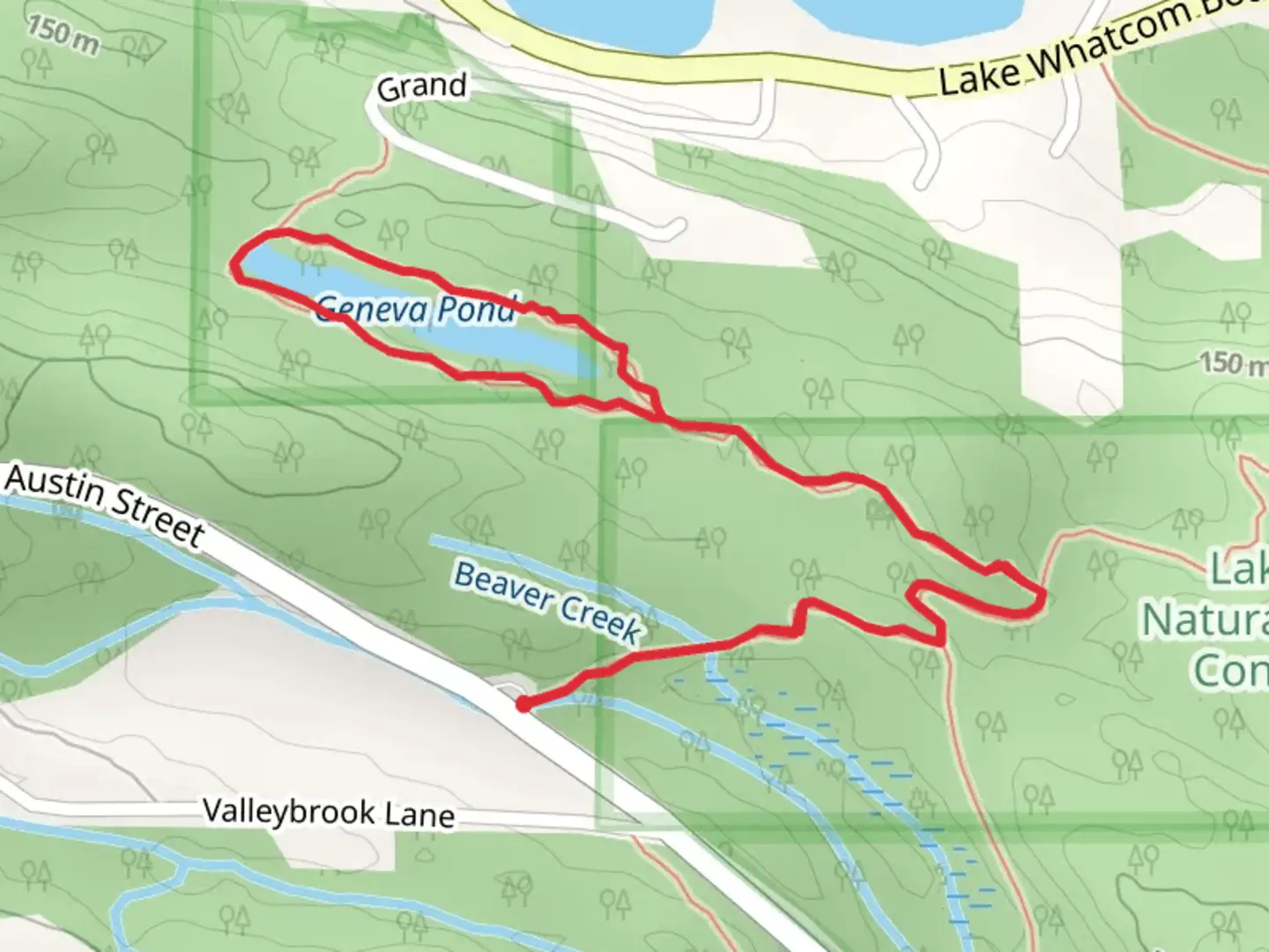 An image depicting the trail Geneva Pond Loop and its surrounding area.