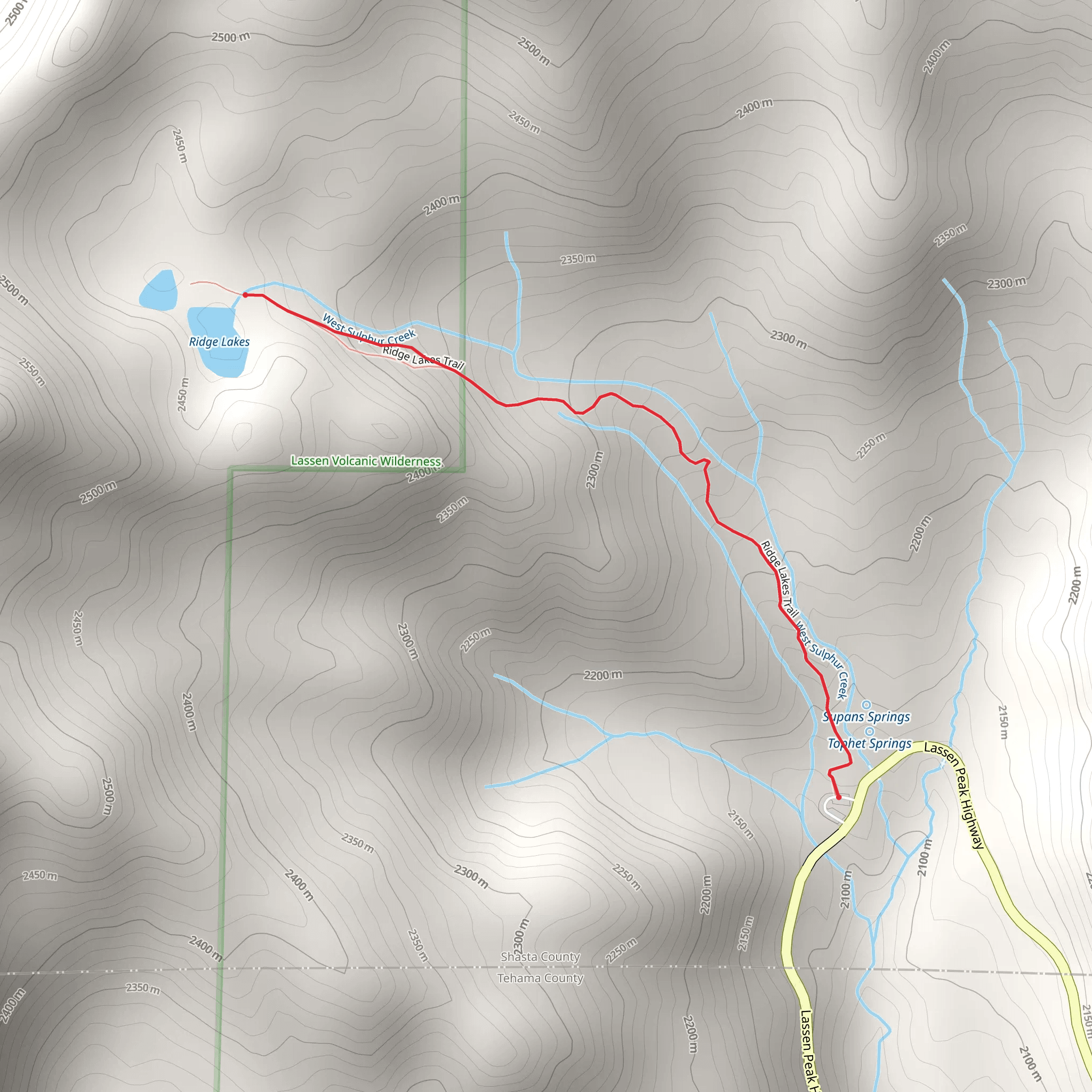 Ridge Lakes via West Sulphur Creek mobile static map