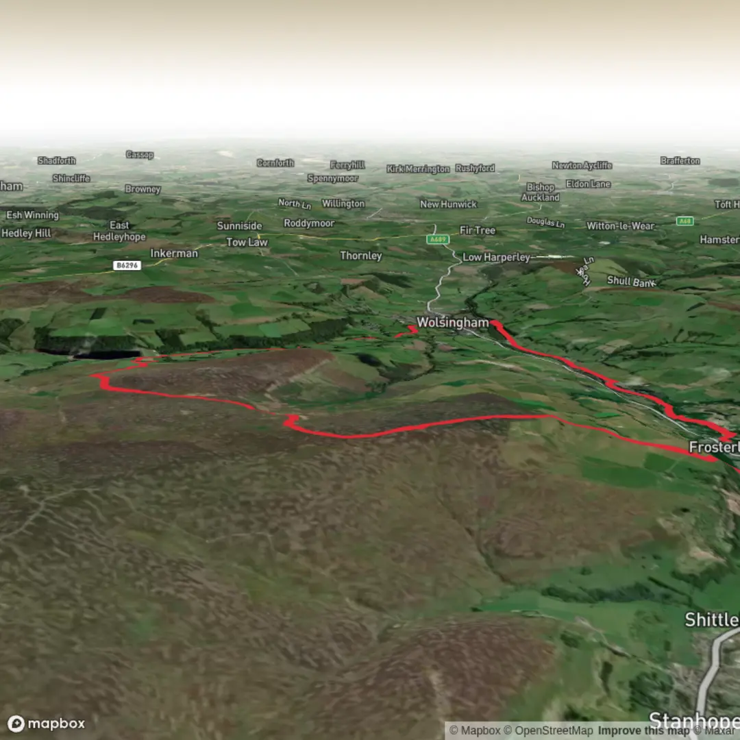An image depicting the trail Tunstall Reservoir and Wolsingham Bridge Loop and its surrounding area.