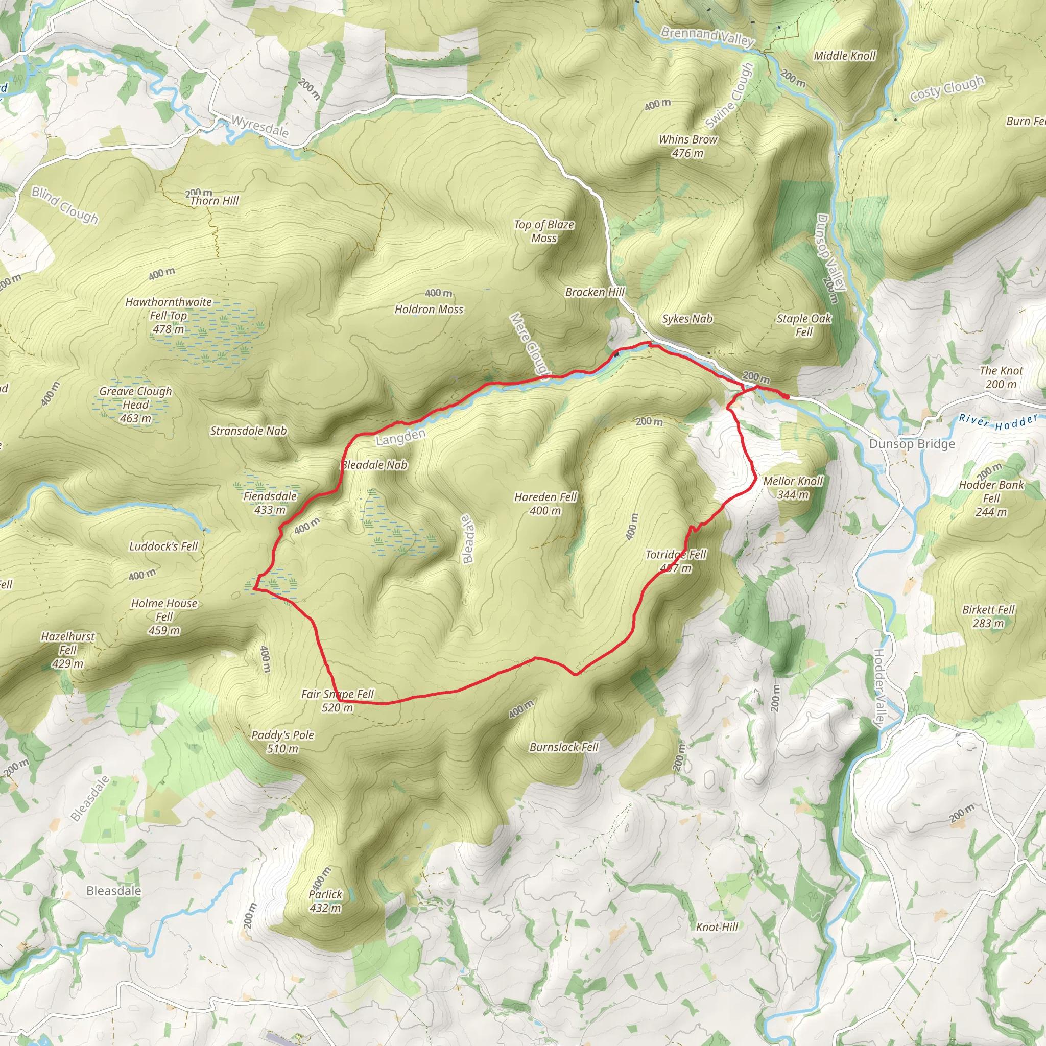Totridge Fell and Fiendsdale Head - Forest of Bowland mobile static map